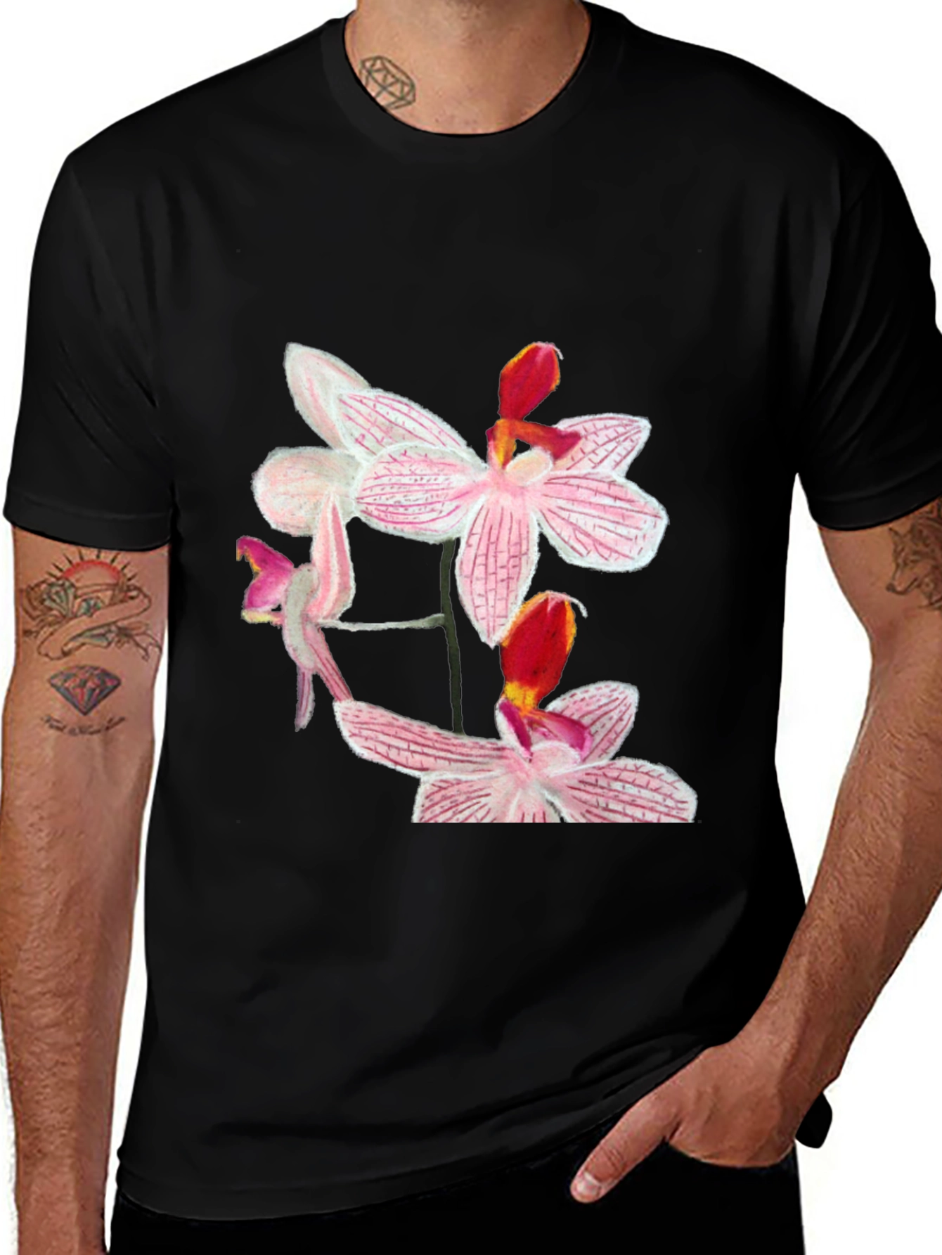 Variant 29 of Floral Orchid Graphic Black T-Shirt