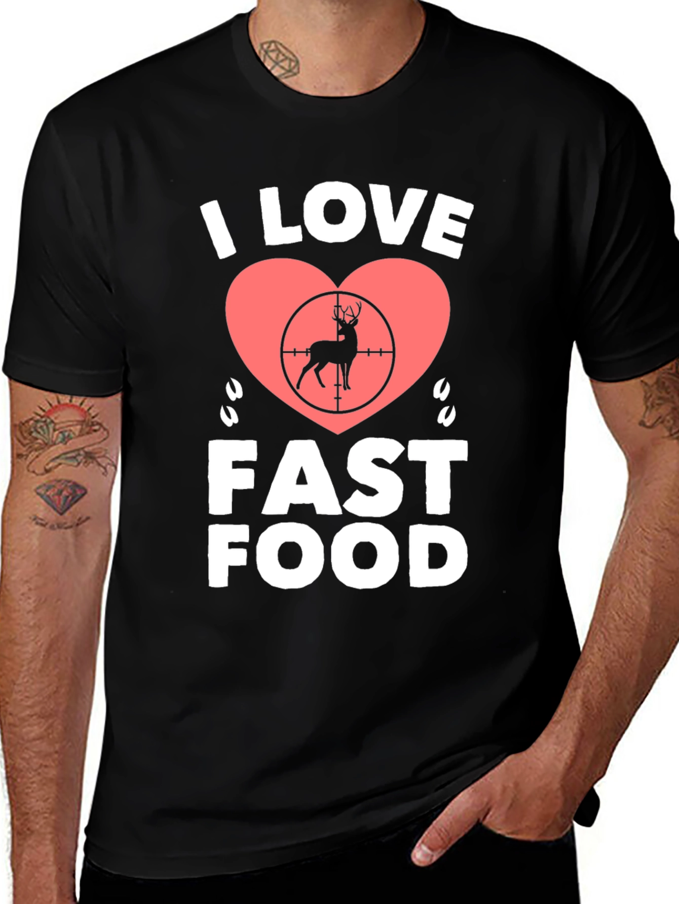 Black I Love Fast Food Deer Hunting T-Shirt main image