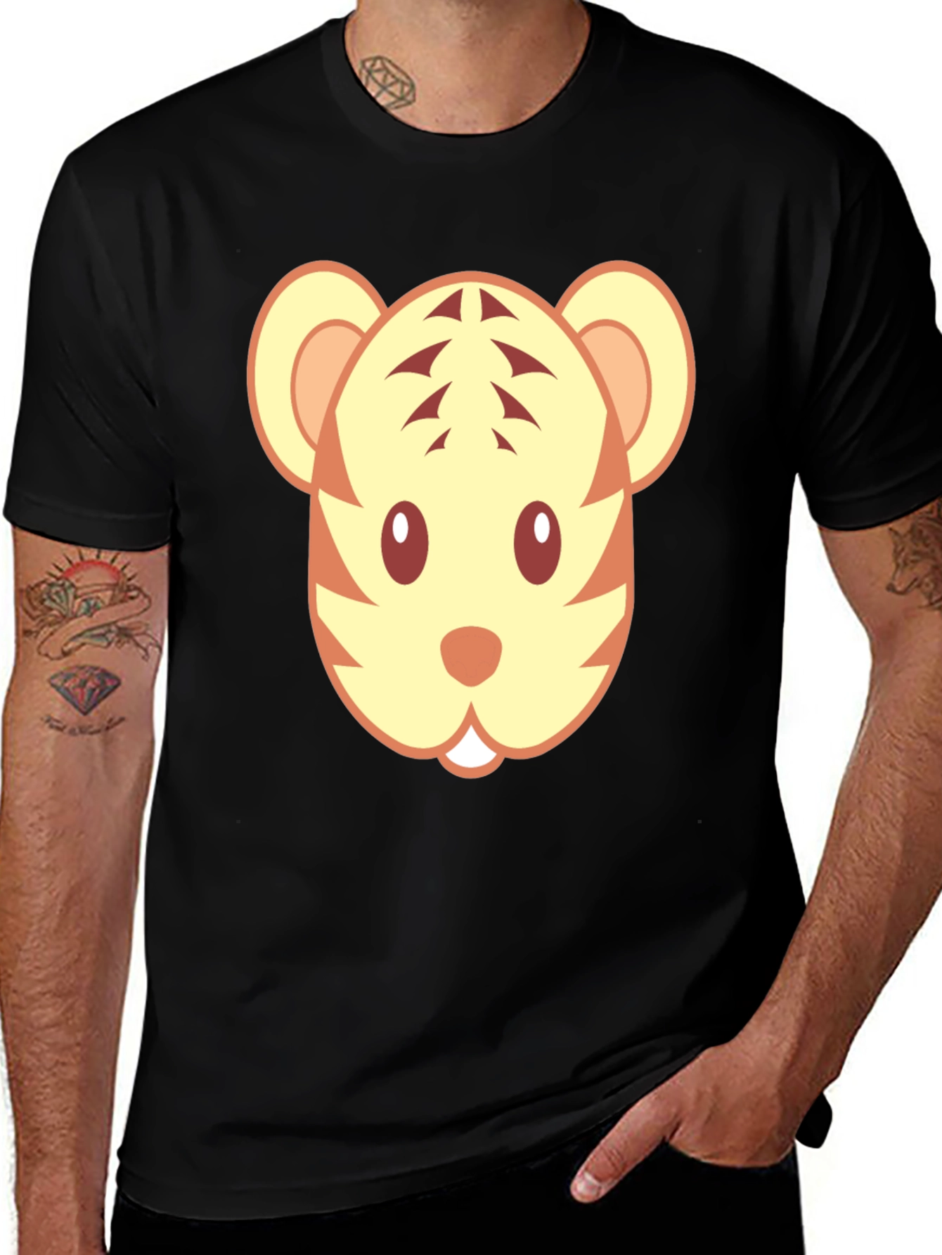 Variant 7 of Cute Tiger Face Graphic Black T-Shirt