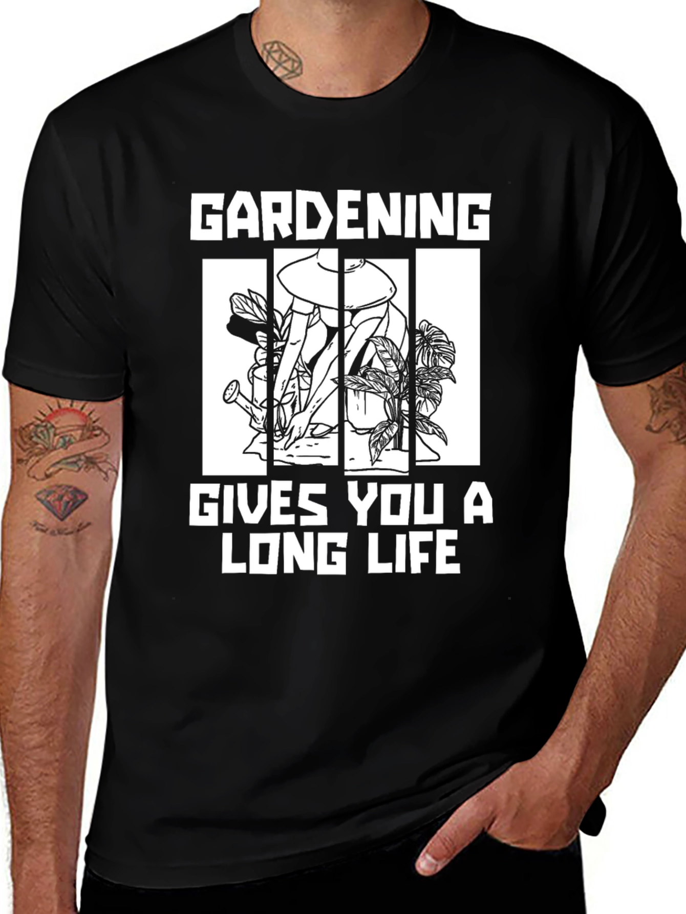 Gardening Gives You A Long Life Black T-Shirt