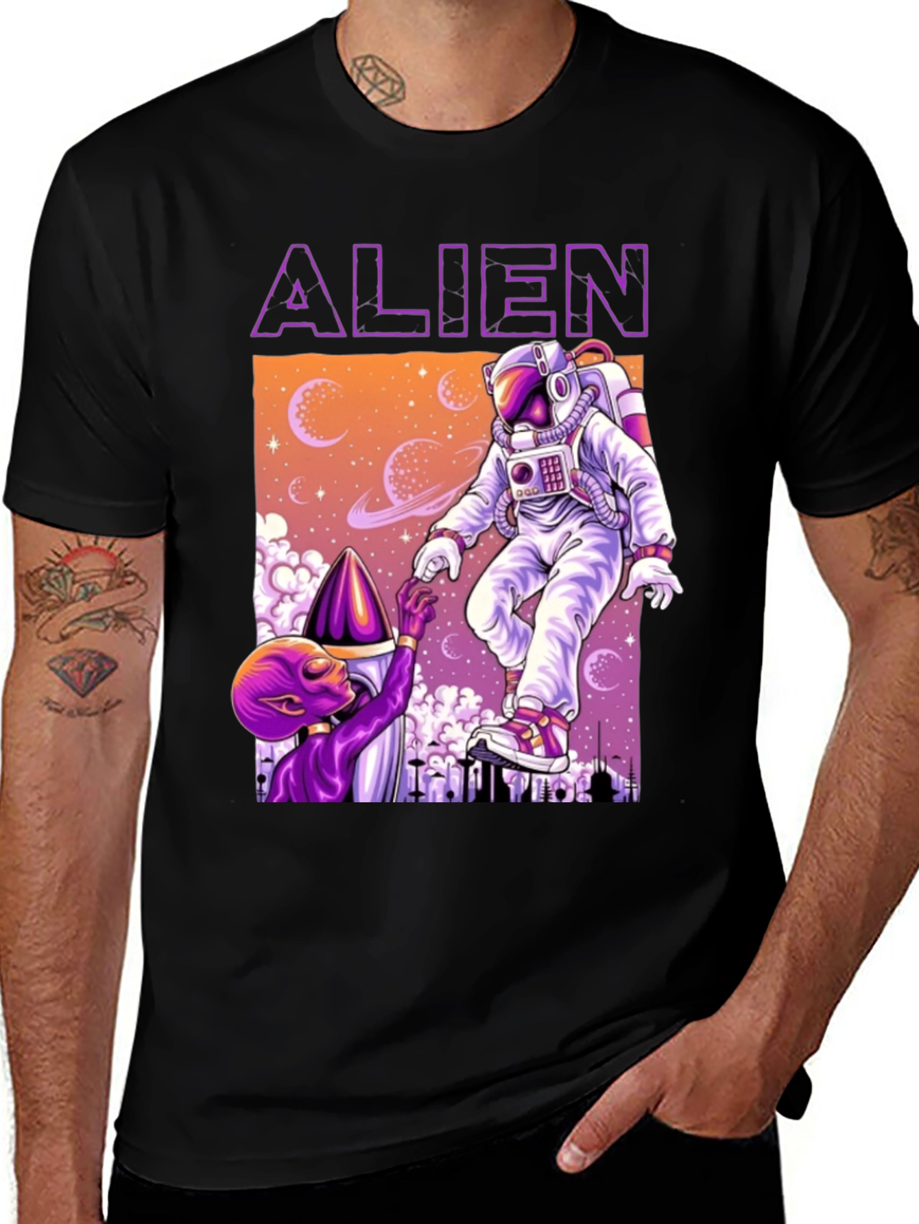 Variant 3 of Alien & Astronaut Graphic Tee - Space Adventure