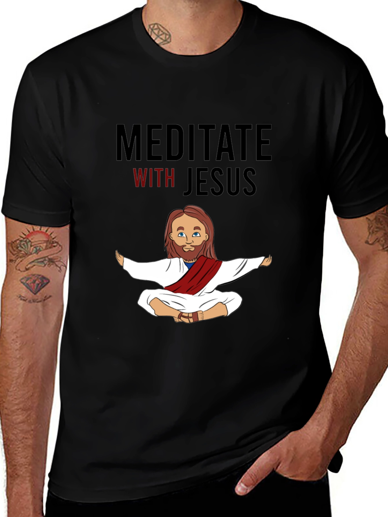 Variant 4 of Meditate With Jesus Black T-Shirt