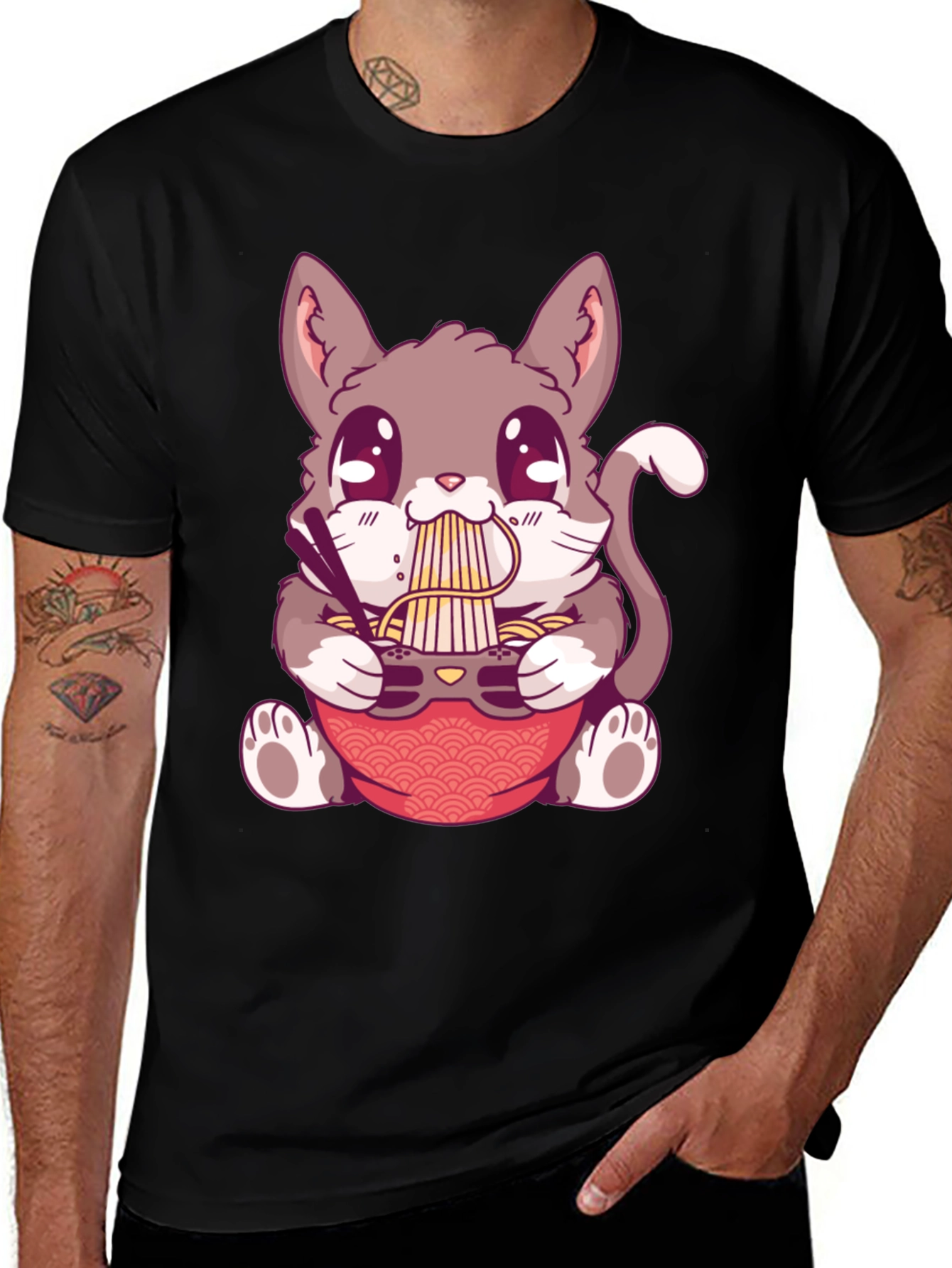 Variant 17 of Cute Ramen Cat T-Shirt - Kawaii Anime Style