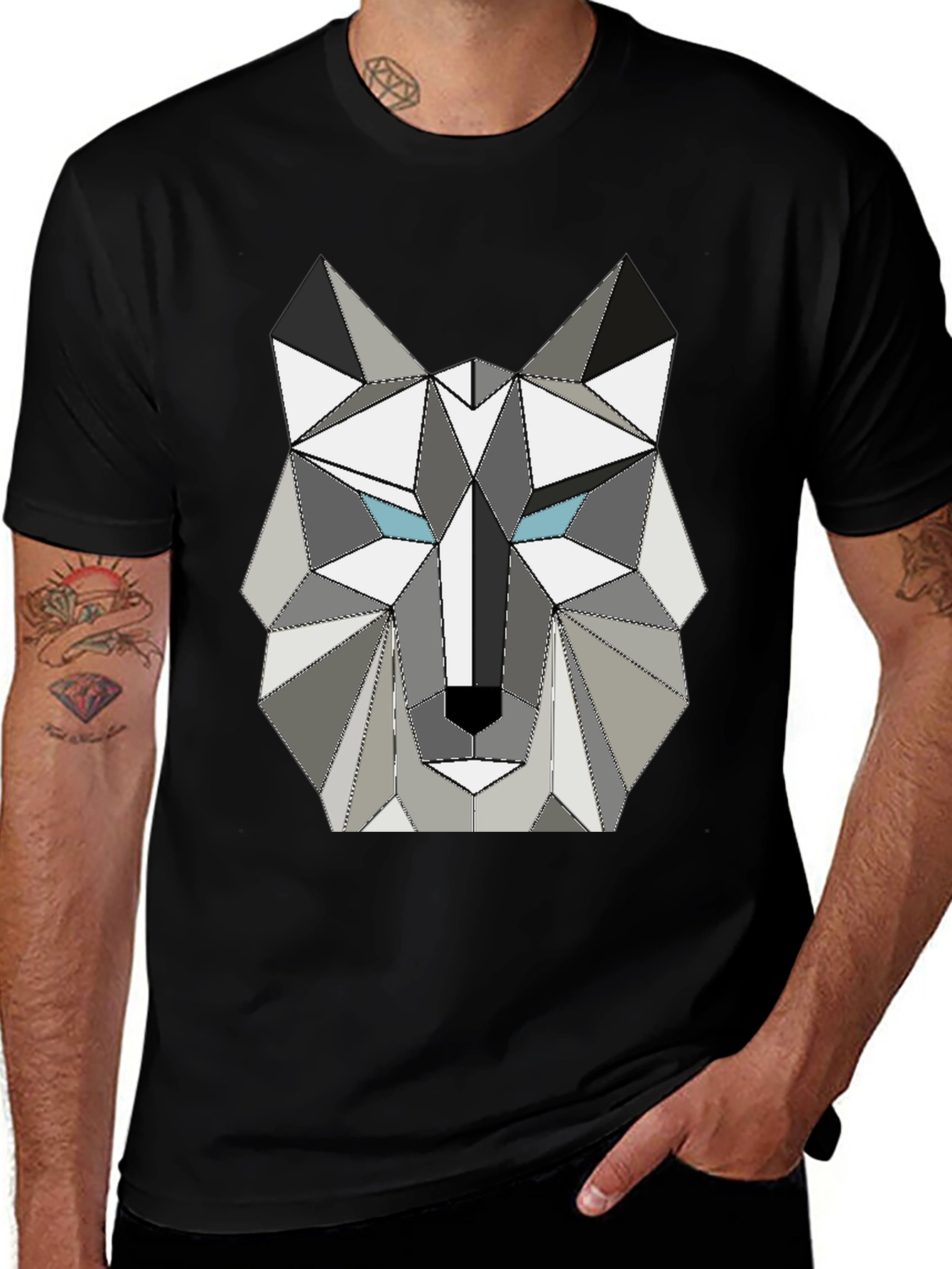 Black Geometric Wolf Graphic Tee - Modern Style main image