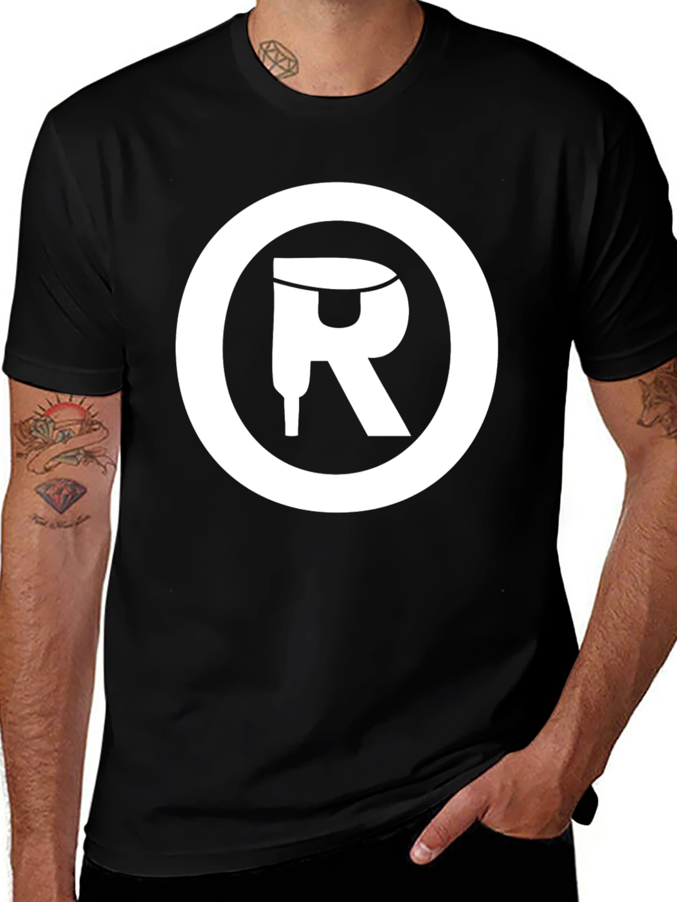 Graphic Tee: Black T-Shirt with White Circle Logo