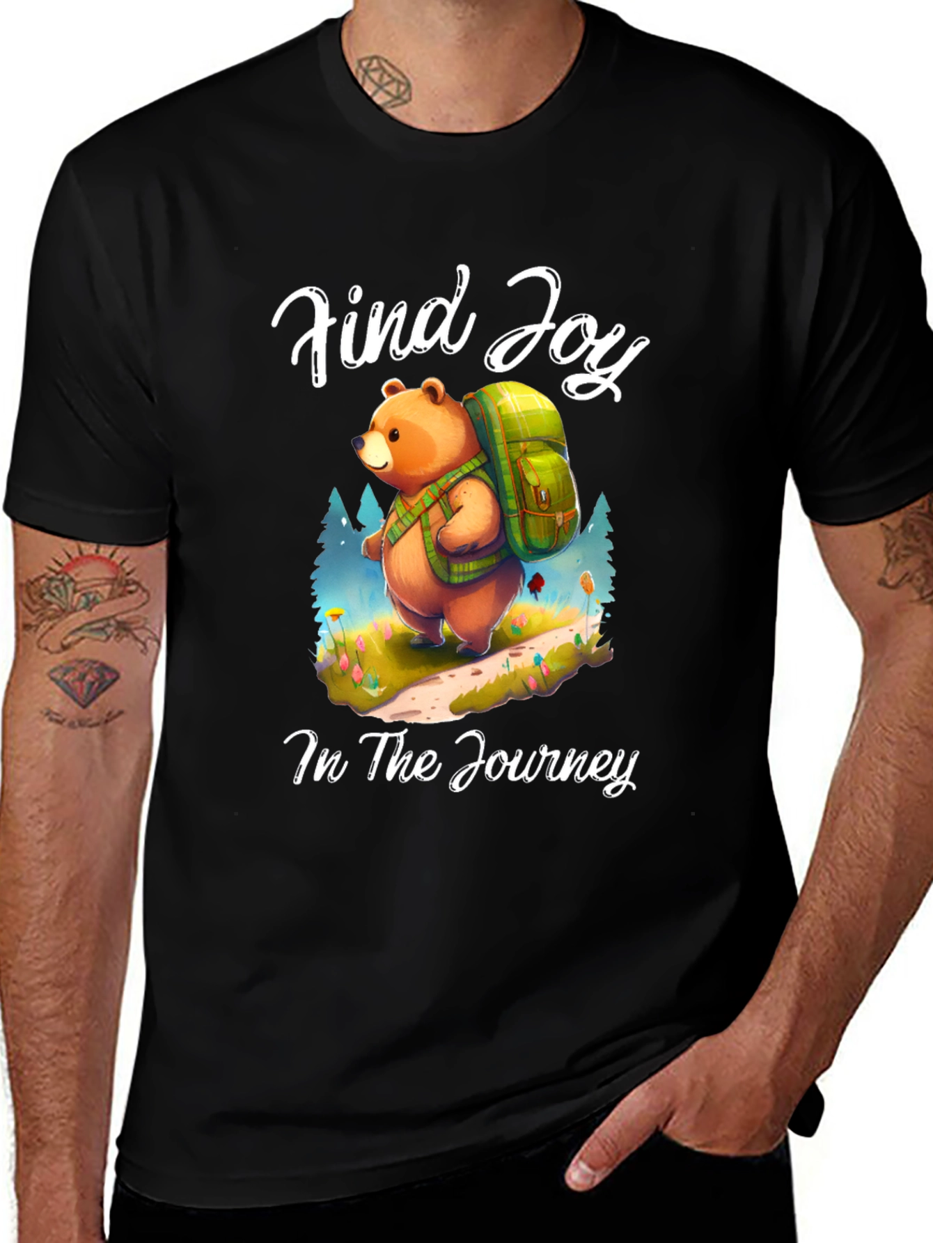 Variant 25 of Find Joy Bear Graphic Tee - Hiking Adventure Shirt