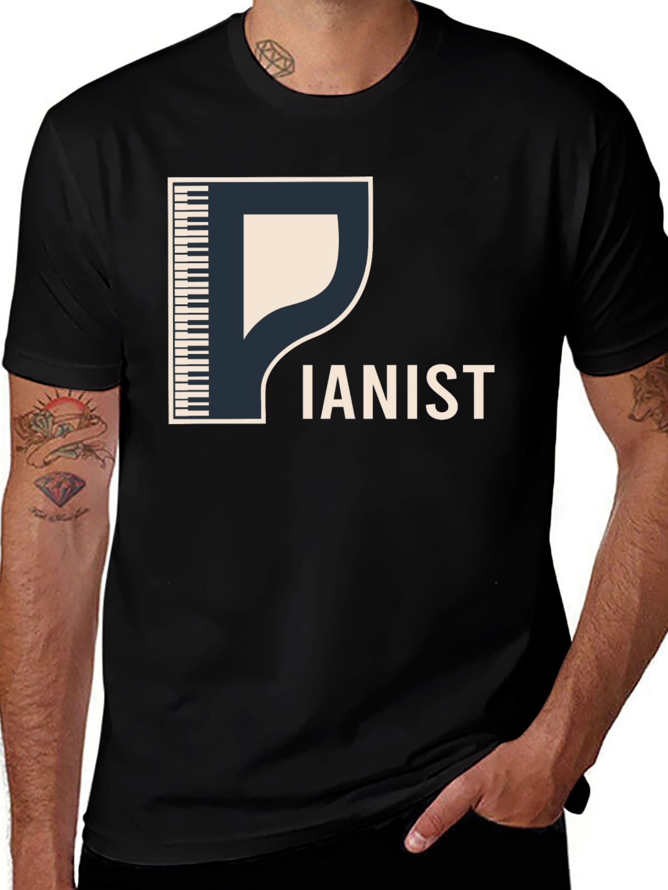 Variant 15 of Pianist Graphic Tee - Music Lover's Black T-Shirt