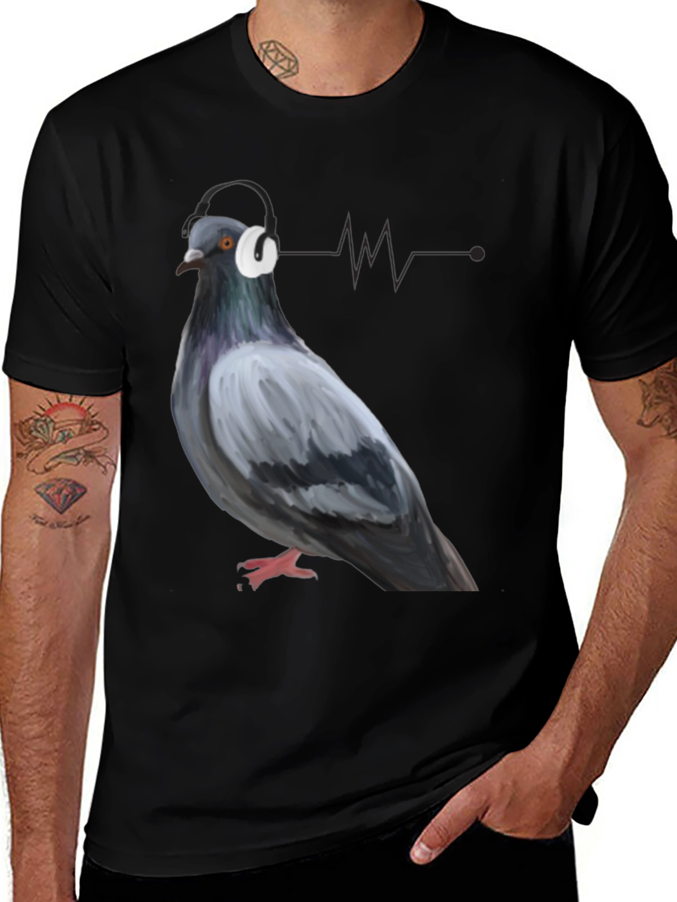 Variant 3 of Pigeon DJ Graphic Tee - Cool Bird with Headphones T-Shirt