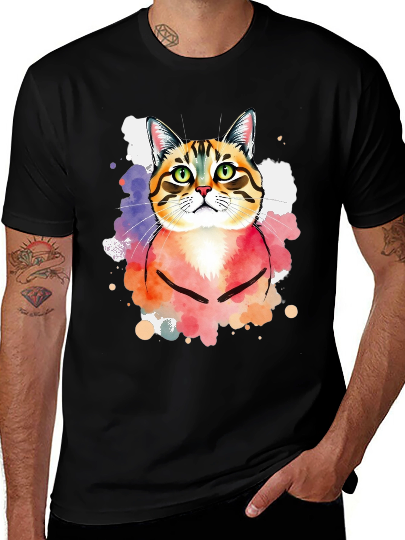 Variant 2 of Watercolor Cat T-Shirt - Artistic Graphic Tee