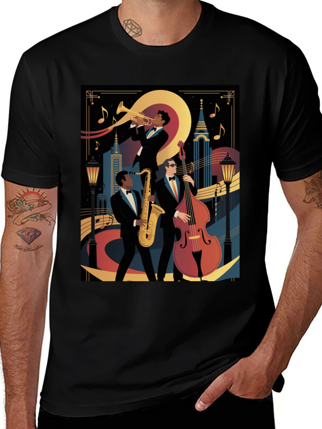 Black Jazz Band Graphic Black T-Shirt main image