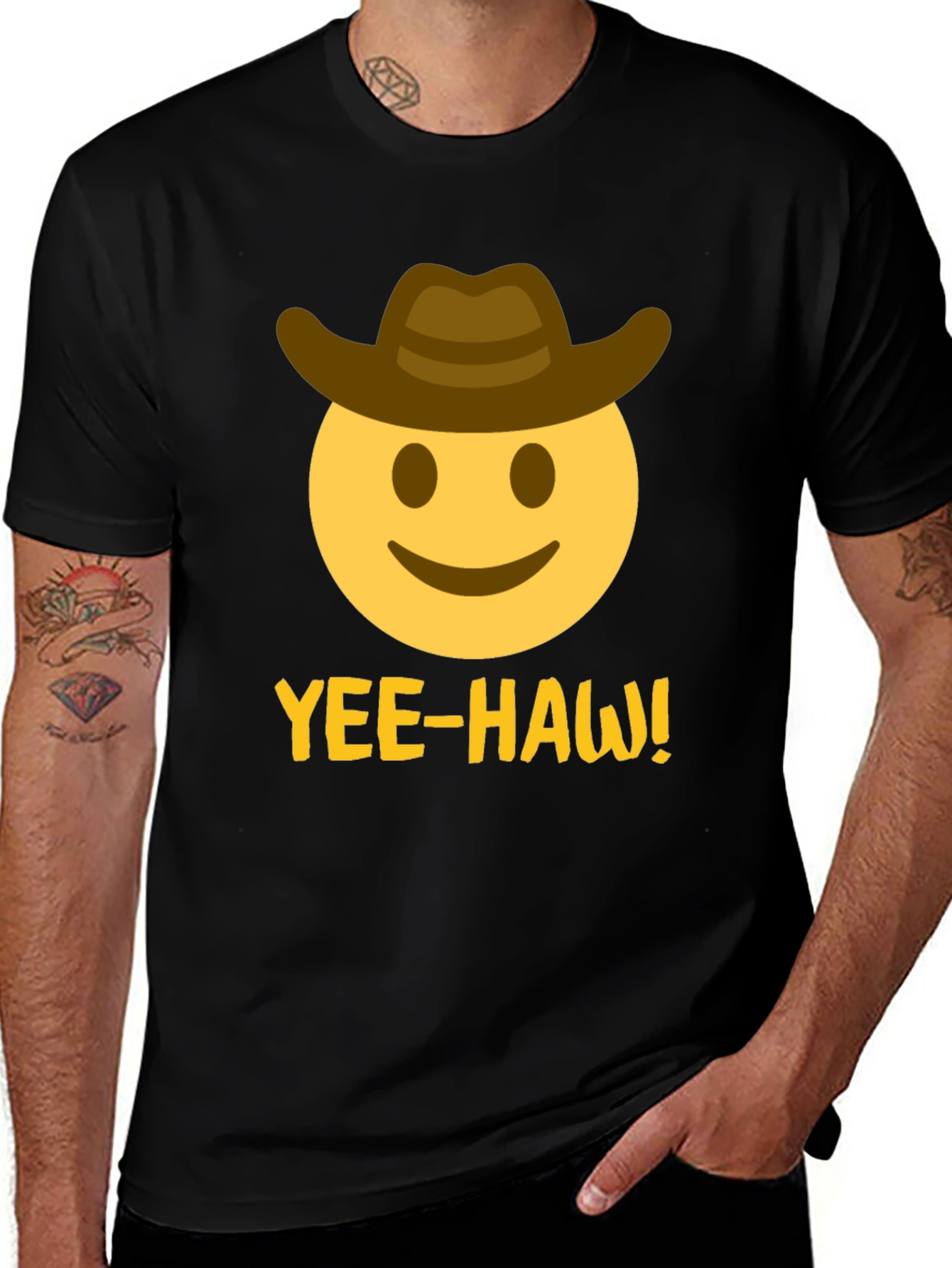 Yee-Haw Emoji Cowboy T-Shirt - Black