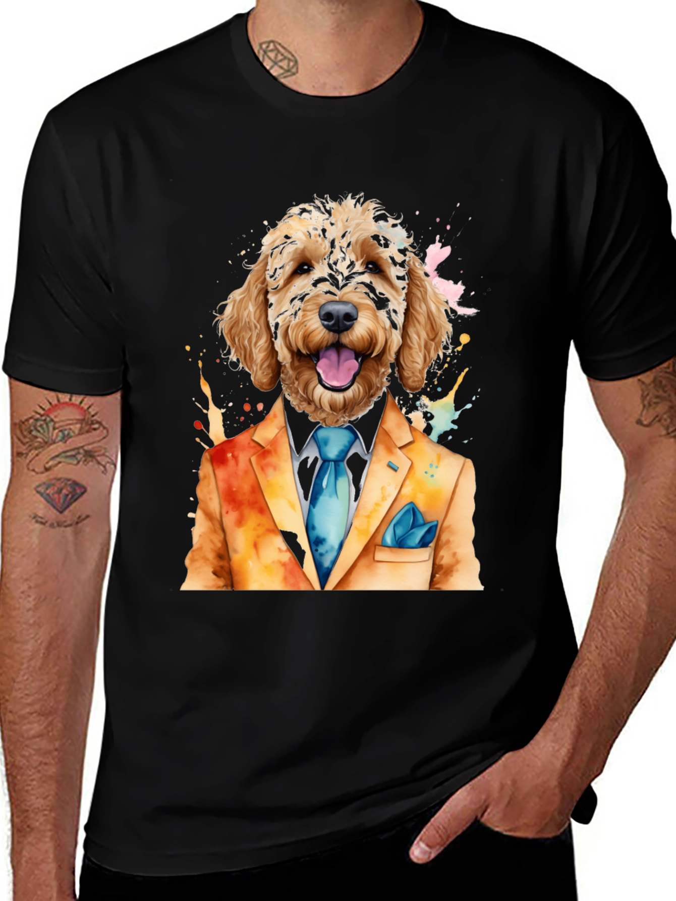 Variant 19 of Dog in Suit T-Shirt - Unique Watercolor Design