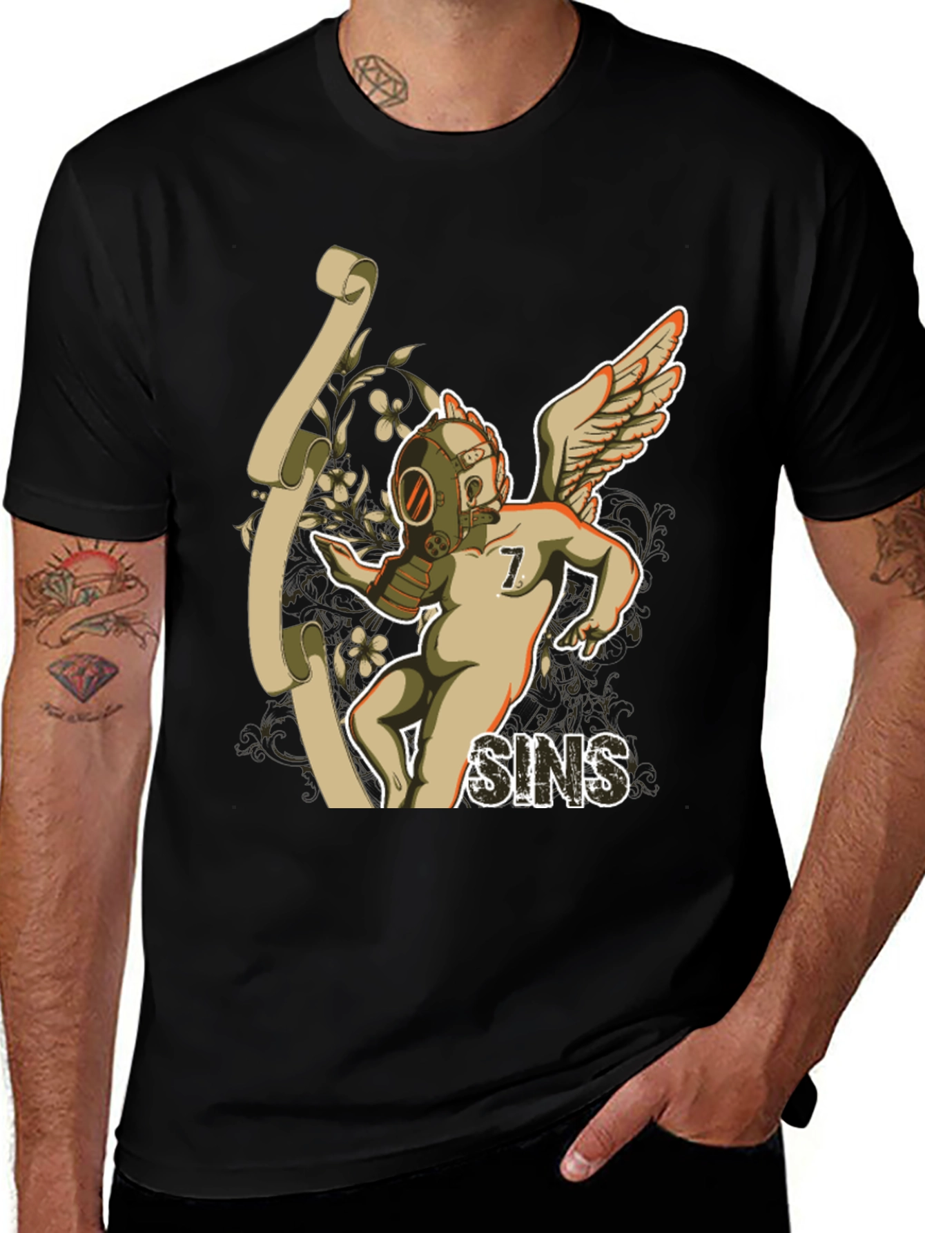 Variant 15 of Seven Sins T-Shirt - Gas Mask Angel Graphic Tee