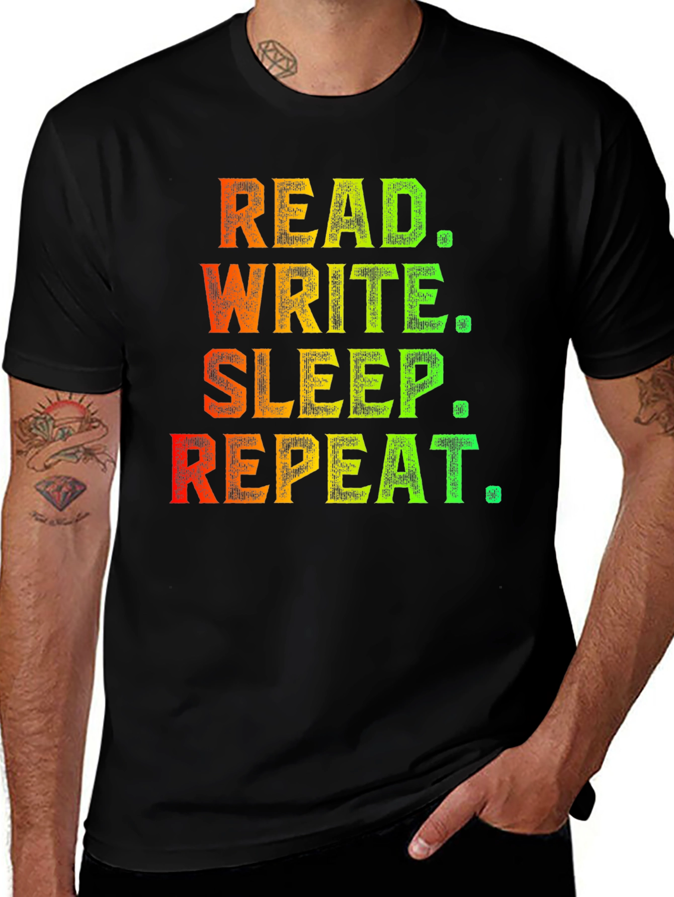 Black Read Write Sleep Repeat Graphic T-Shirt main image