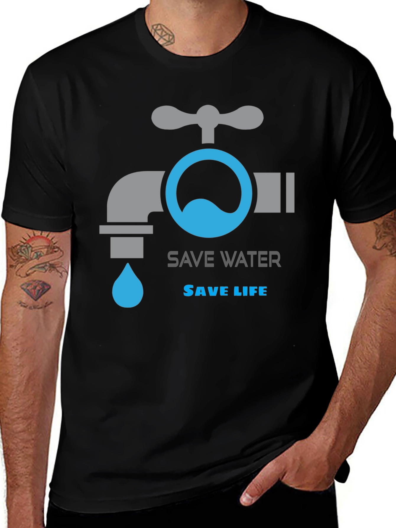 Save Water Save Life Graphic T-Shirt - Black