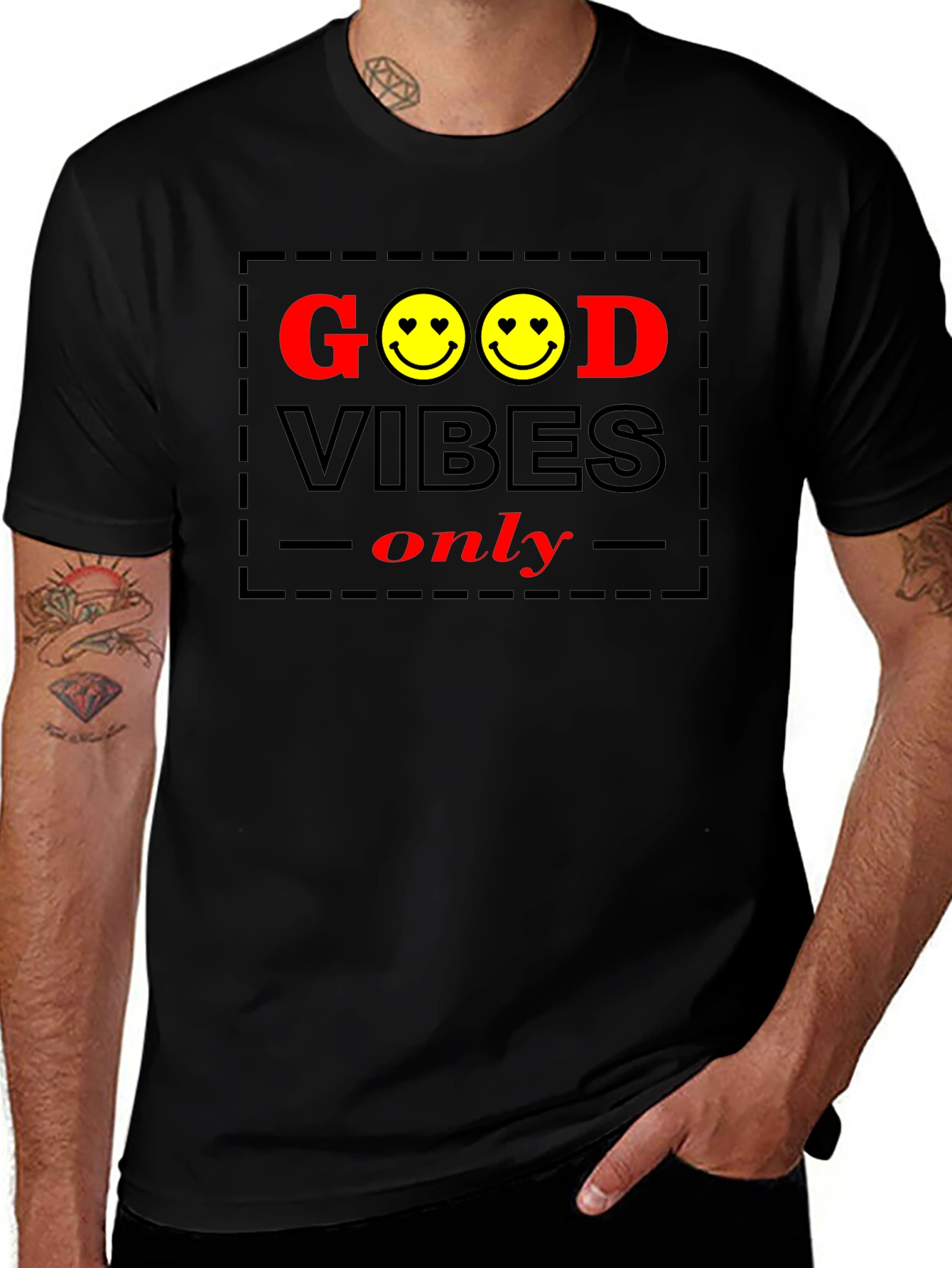 Variant 29 of Good Vibes Only Graphic Tee - Black Cotton T-Shirt