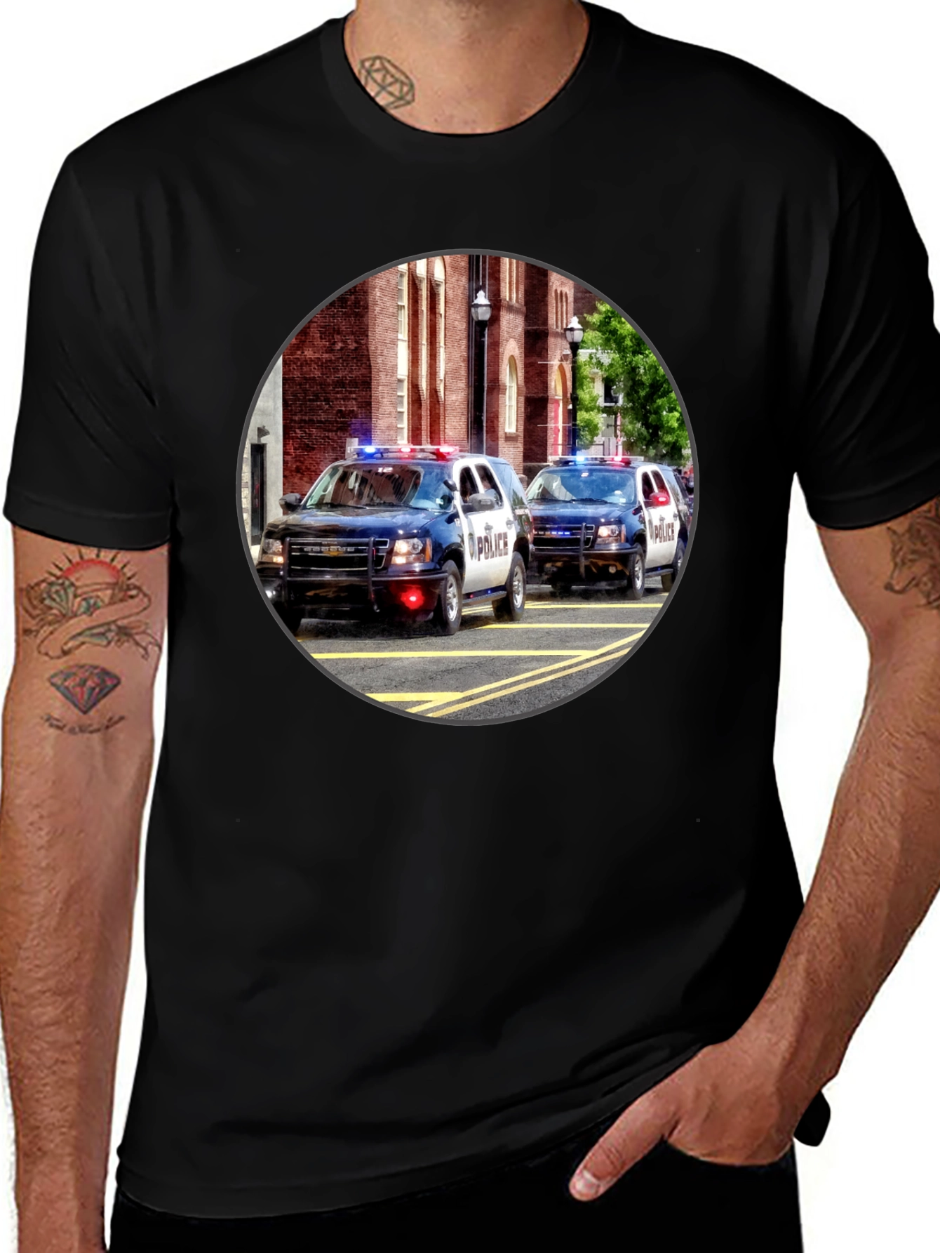 Black Police Car Graphic T-Shirt main image