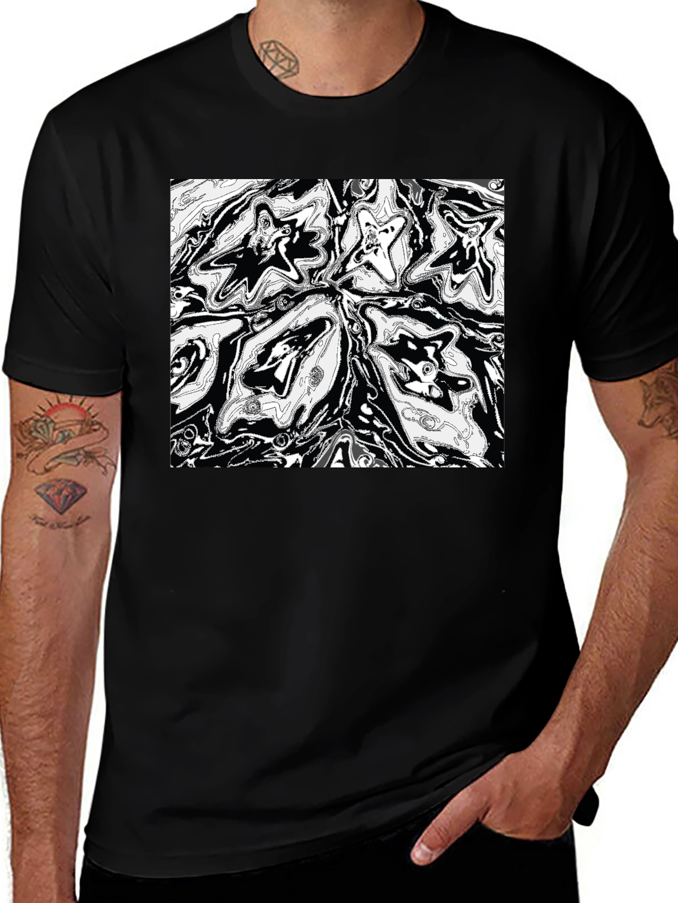 Variant 19 of Abstract Starburst Graphic Print Black T-Shirt
