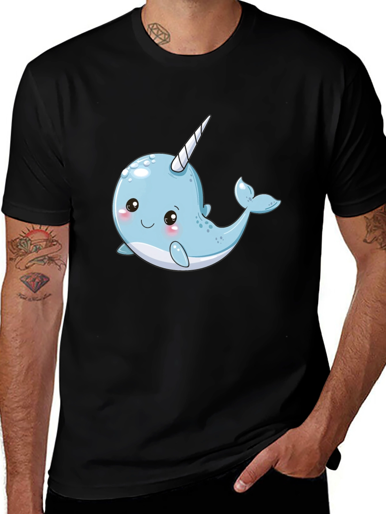 Variant 8 of Cute Narwhal Graphic Black T-Shirt