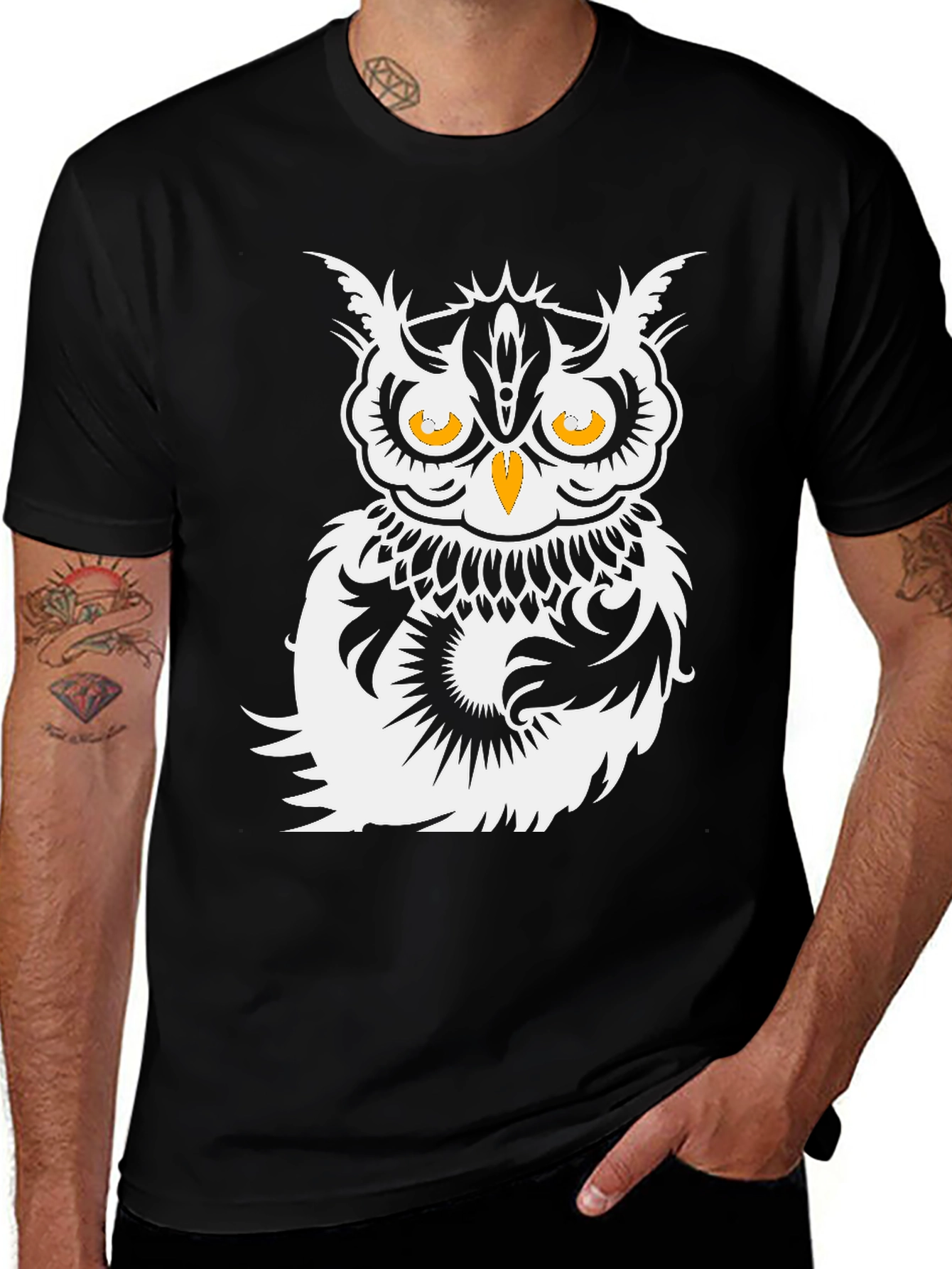 Variant 17 of Stylish Owl Graphic Print Black T-Shirt