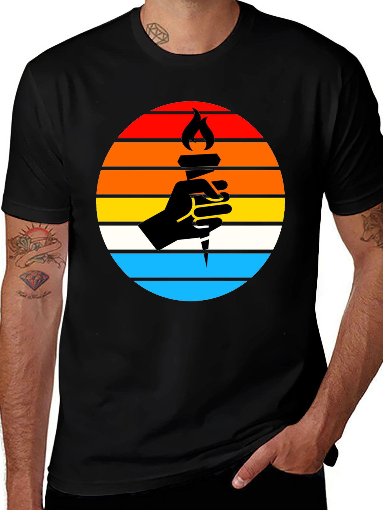 Retro Torch Graphic Tee - Black