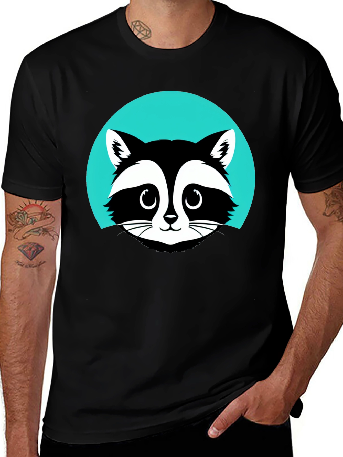 Variant 14 of Cool Raccoon Graphic Tee - Black Cotton T-Shirt
