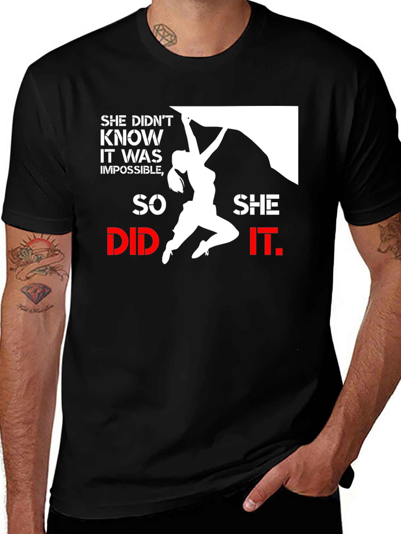 Variant 23 of She Did It Climbing T-Shirt Black