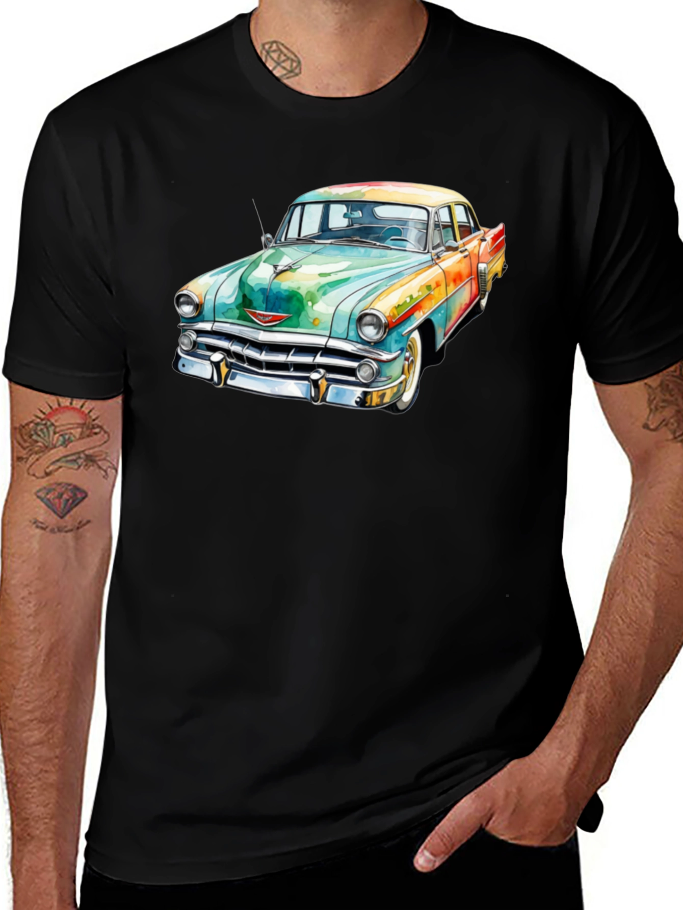 Variant 13 of Classic Car Graphic T-Shirt - Men's Black Tee