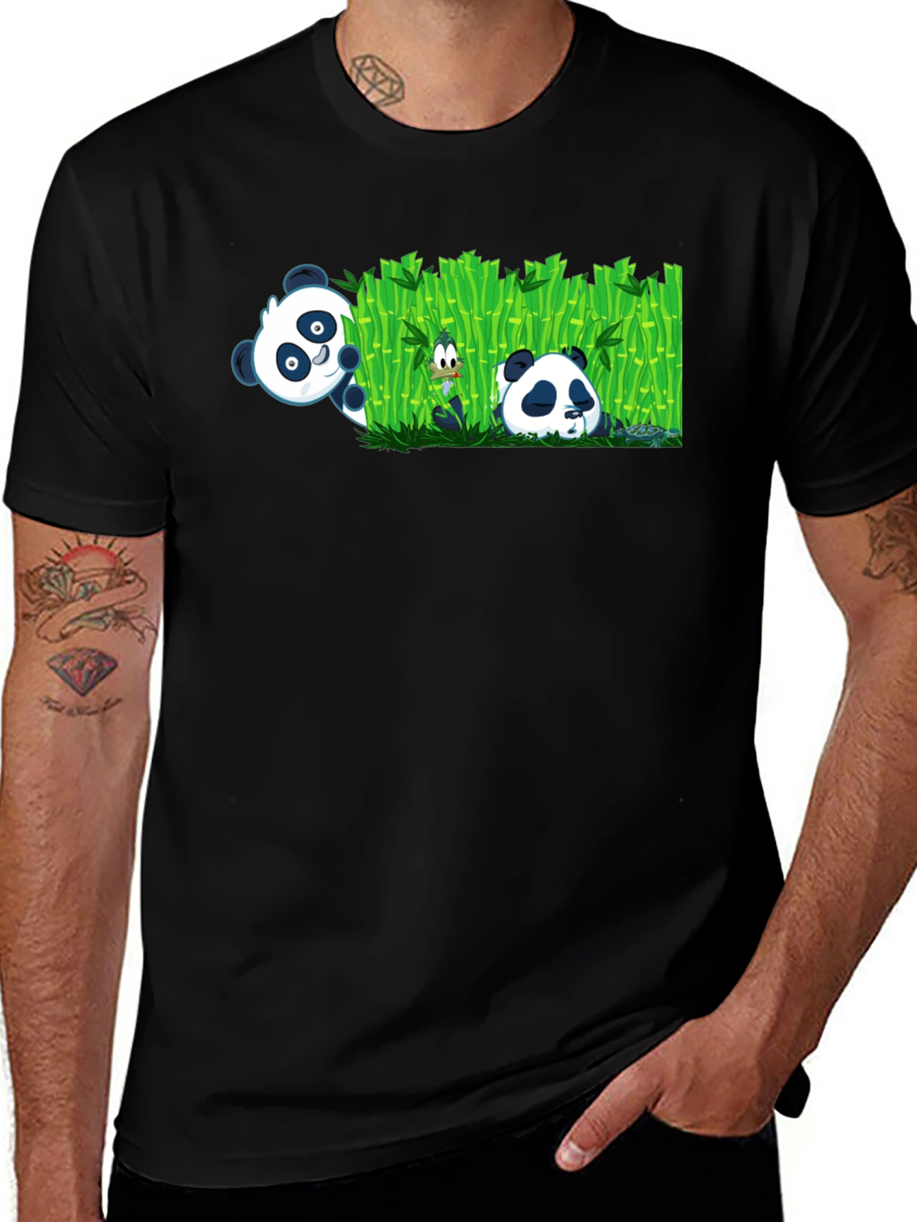 Panda Peekaboo Black Graphic T-Shirt