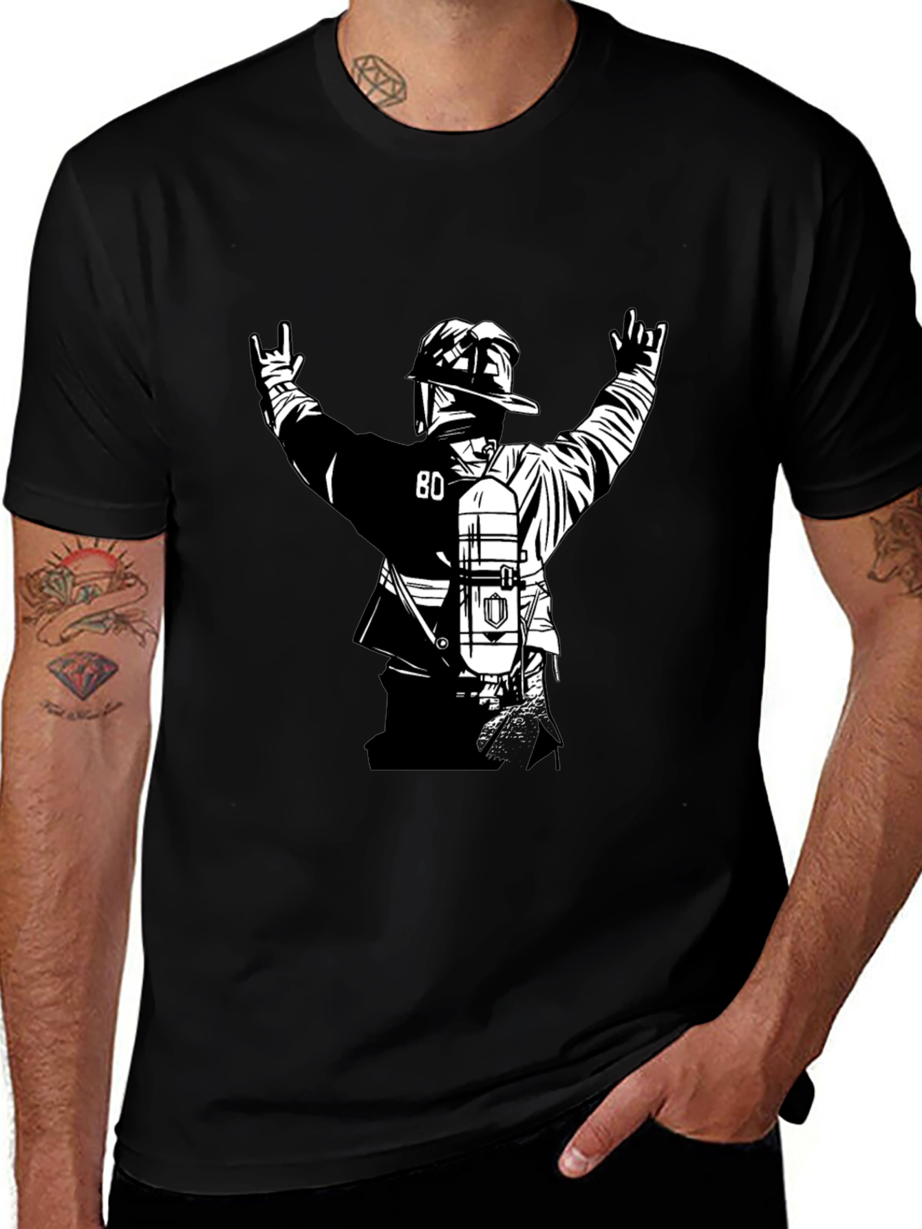 Variant 11 of Firefighter Graphic Tee - Black Cotton Blend