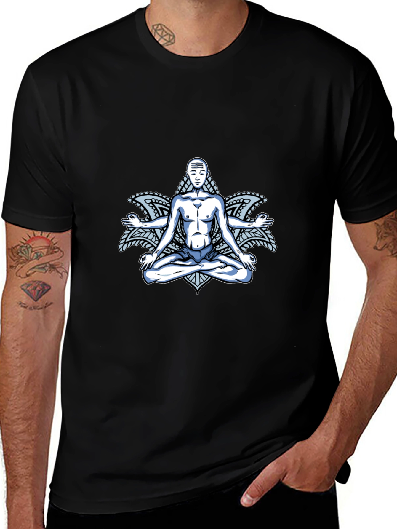 Variant 20 of Meditative Four-Armed God Graphic Tee - Black