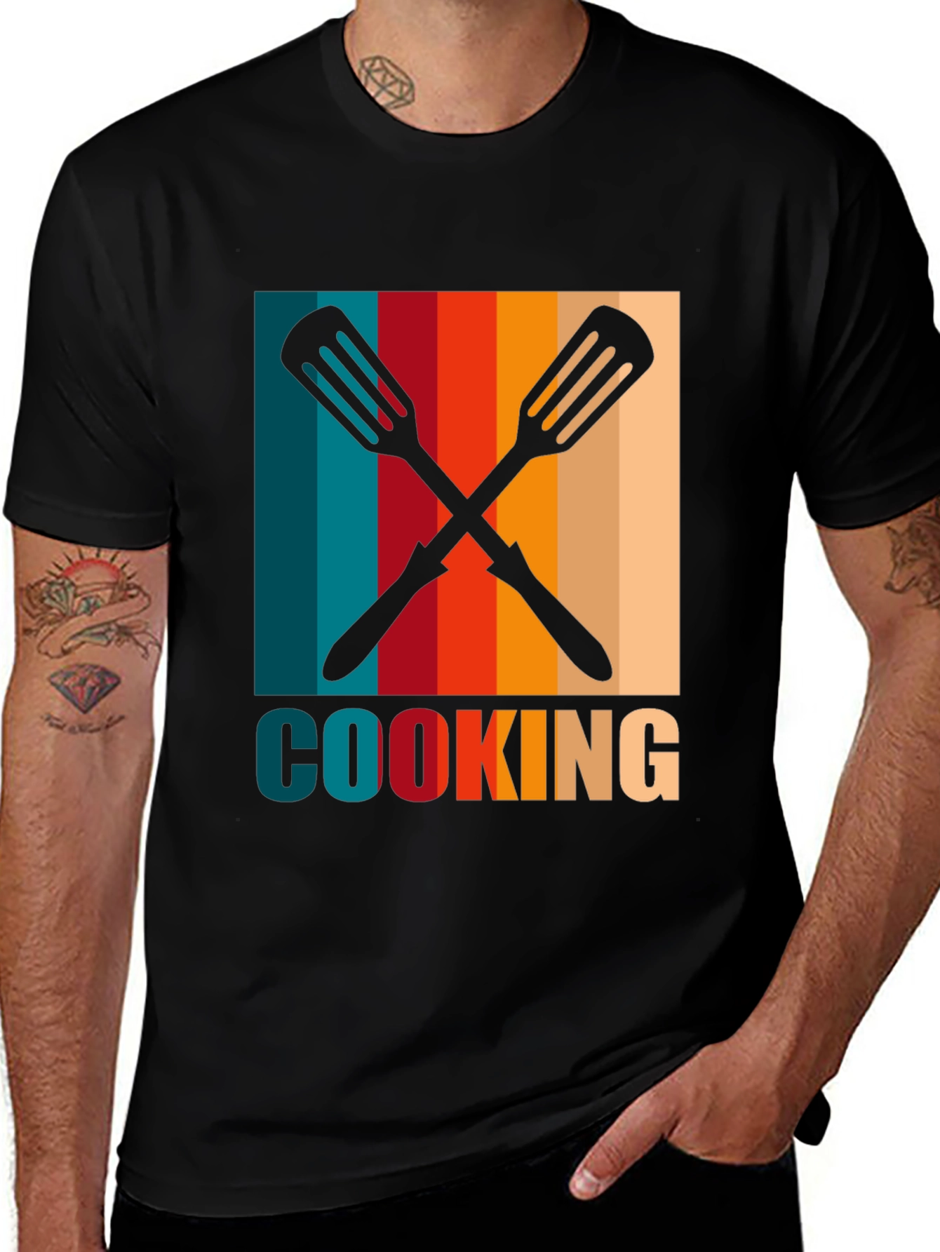 Variant 26 of Retro Cooking Spatula Graphic Tee - Black Cotton T-Shirt