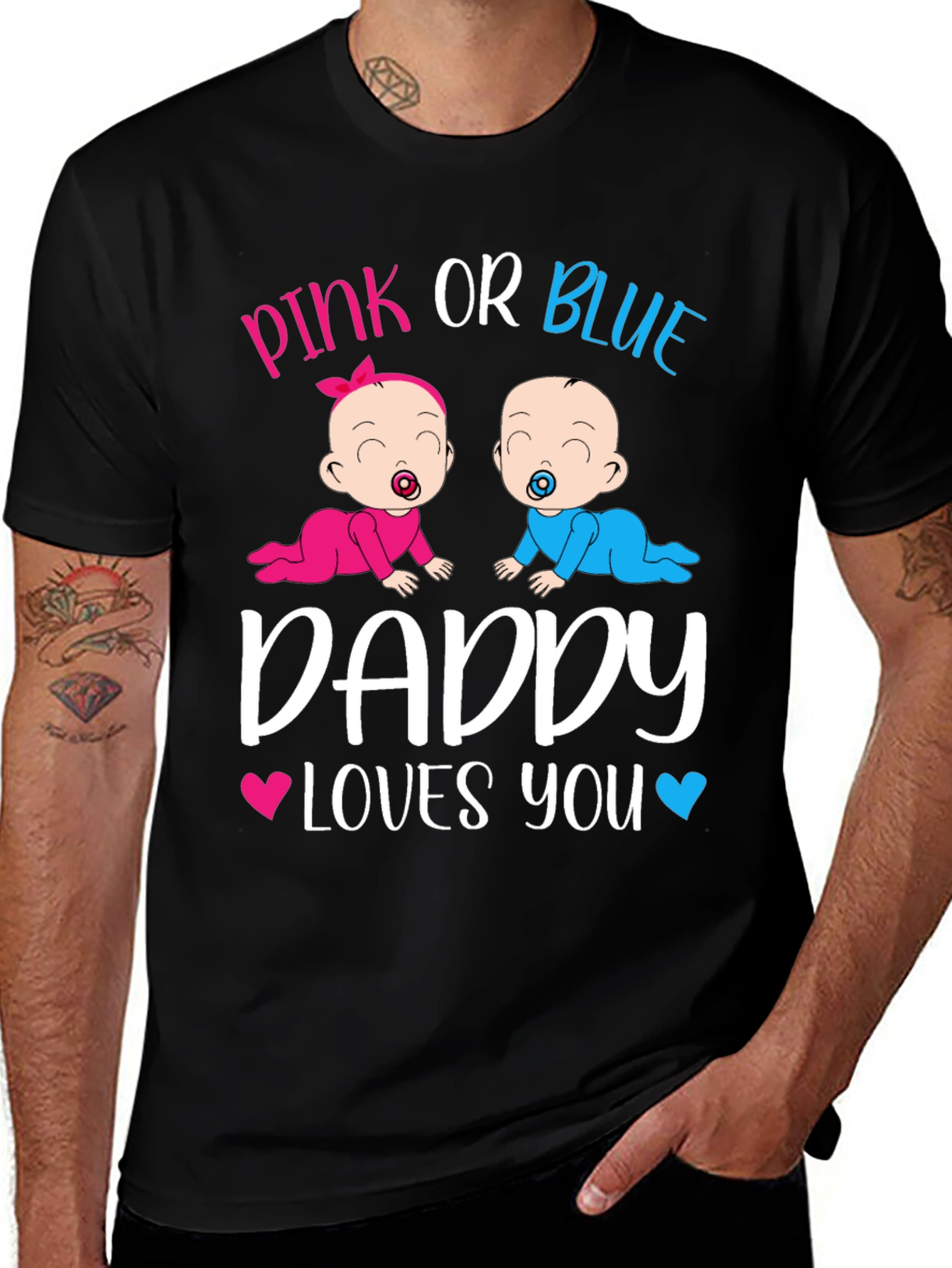 Pink or Blue Daddy Loves You Gender Reveal T-Shirt