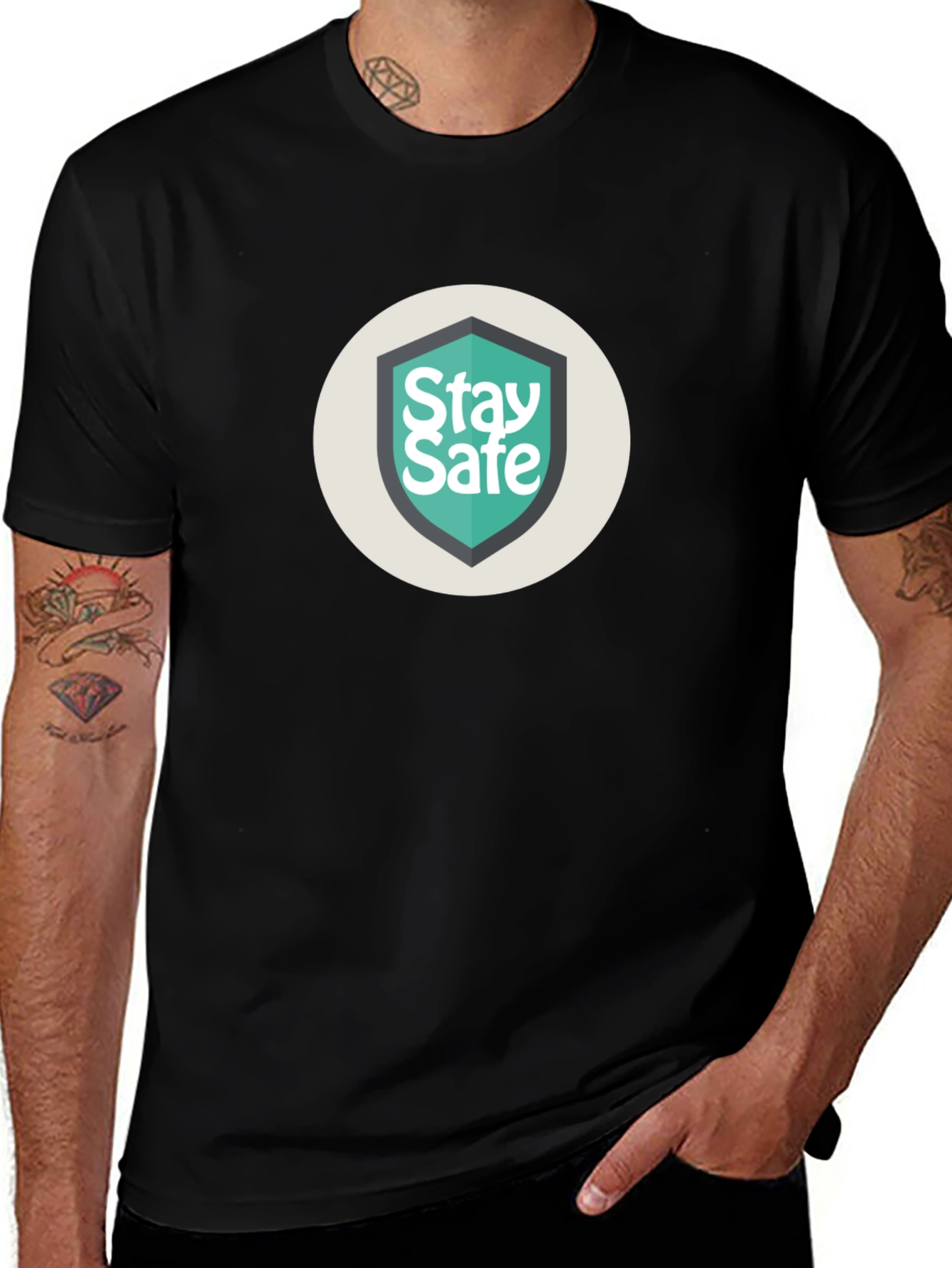 Variant 28 of Stay Safe Graphic Print Black Tee