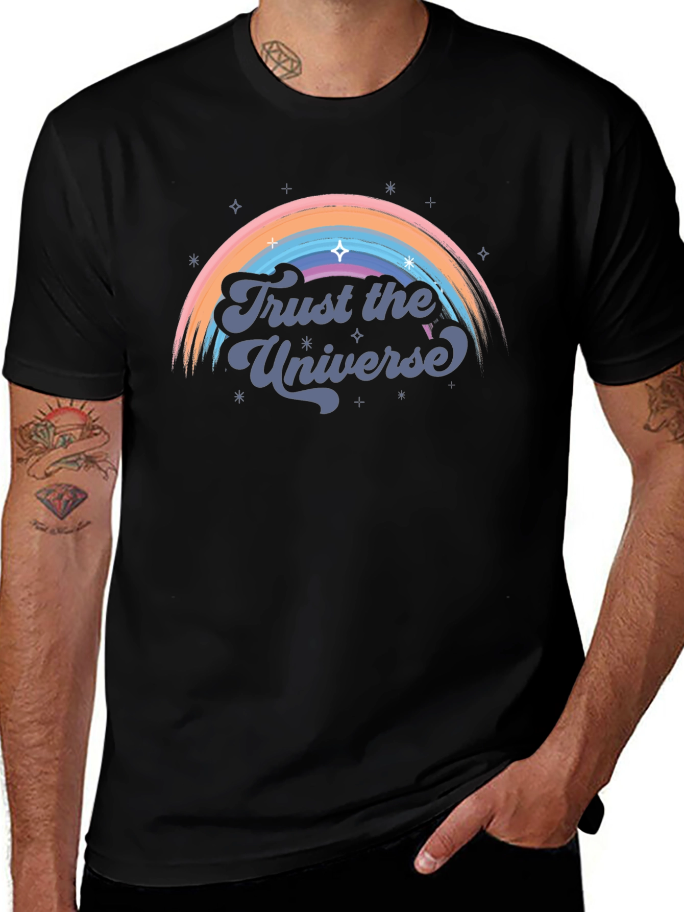 Variant 22 of Trust the Universe Graphic Tee - Retro Rainbow Design
