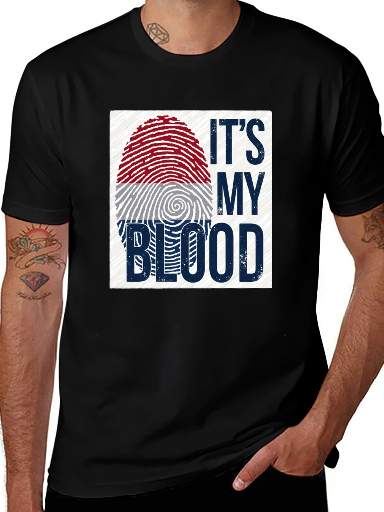 Variant 3 of It's My Blood Tee - Patriotic Fingerprint Design