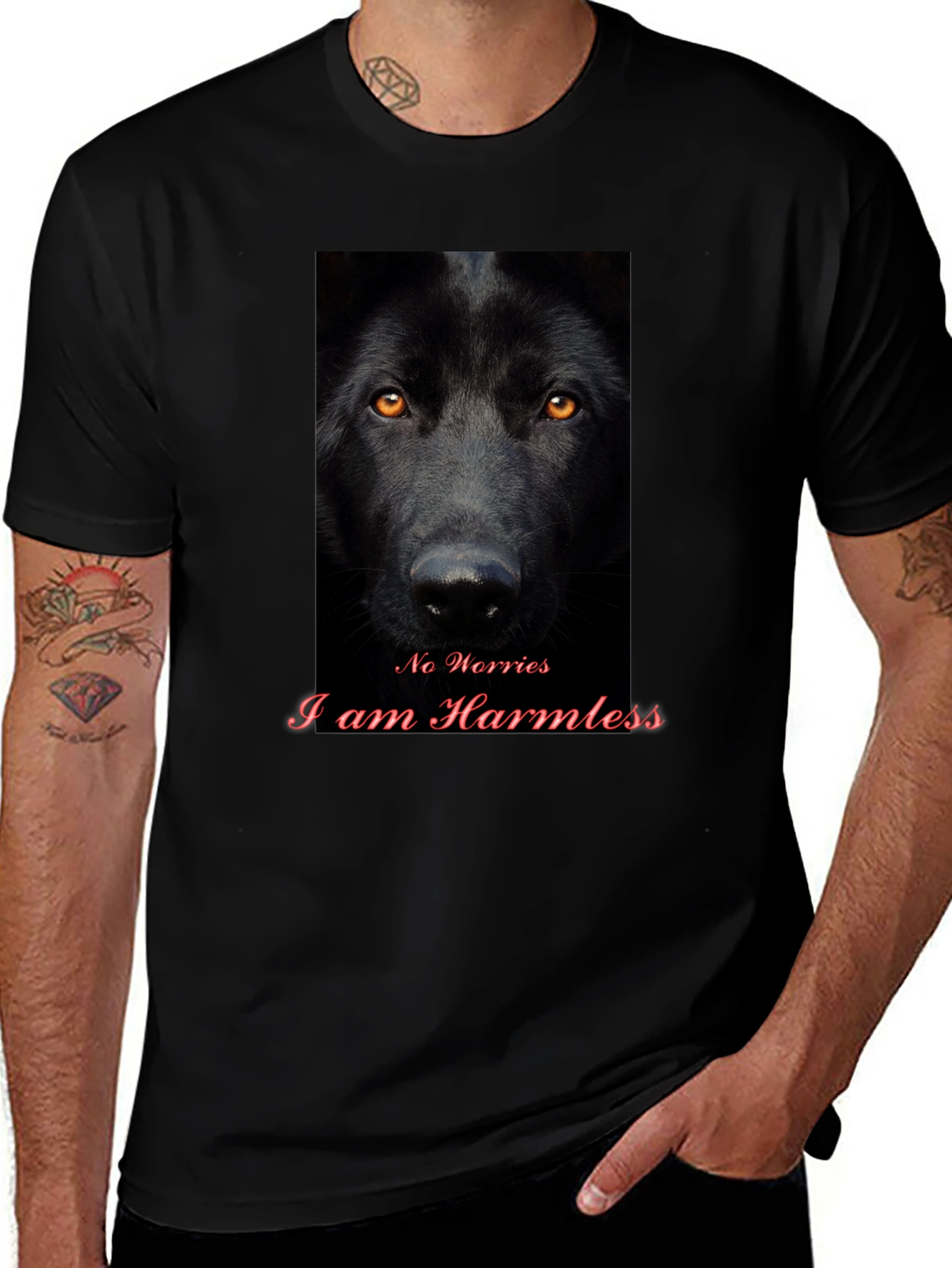 Variant 7 of Black Wolf Dog T-Shirt - No Worries I am Harmless