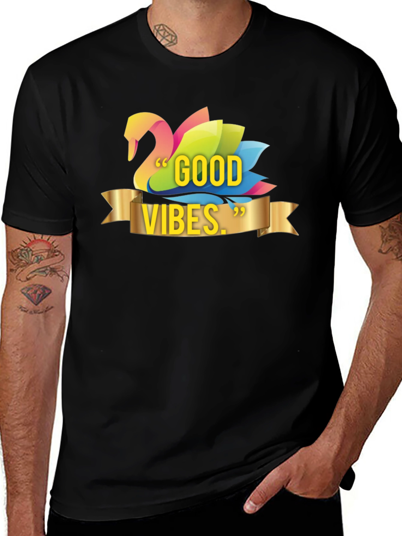 Variant 10 of Good Vibes Swan Graphic Tee - Black