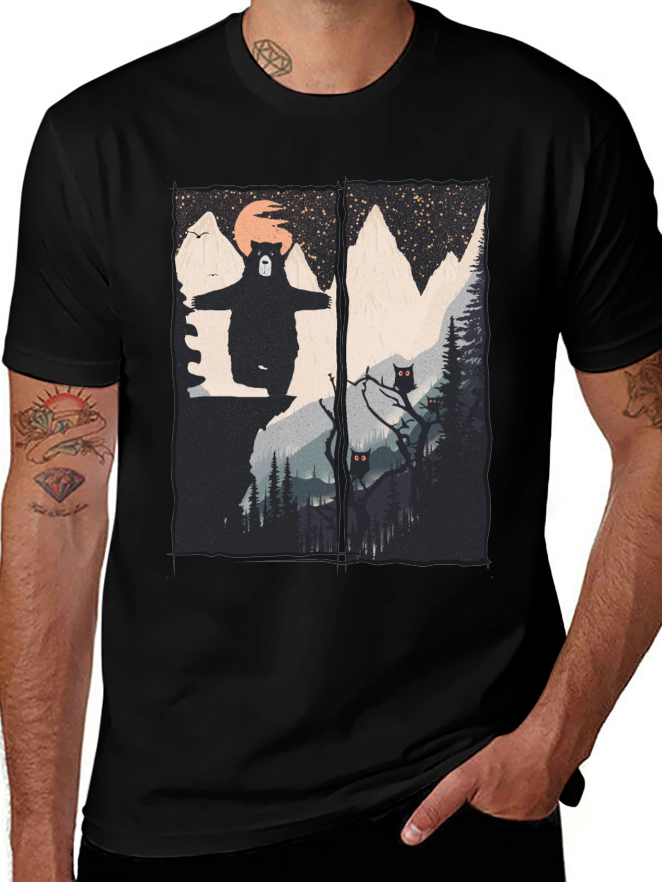 Variant 8 of Bear Moon Mountain Graphic Tee - Black