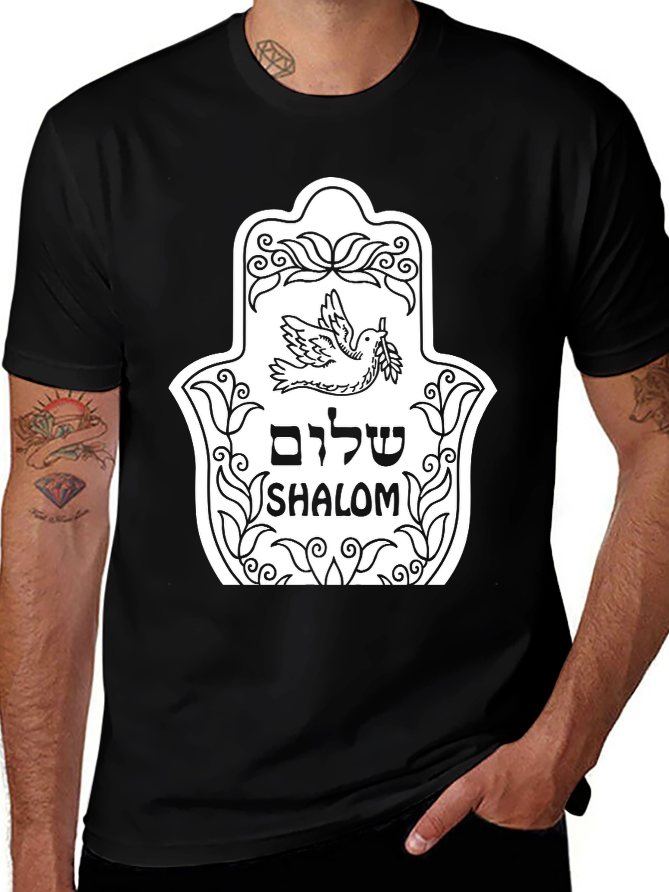 Shalom Hamsa T-Shirt - Dove Peace Symbol