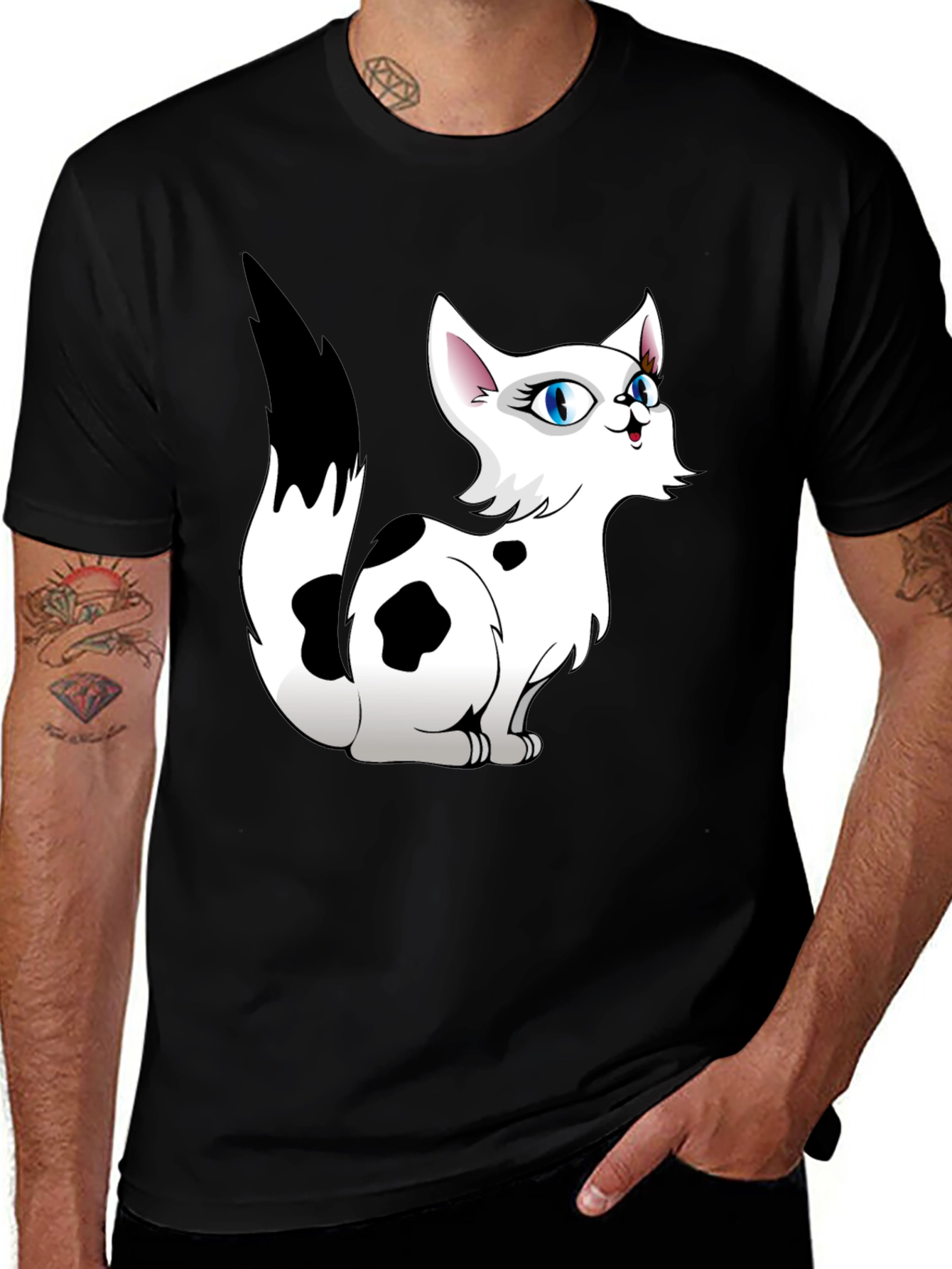 Variant 25 of Cartoon Cat Graphic Tee - Black T-Shirt