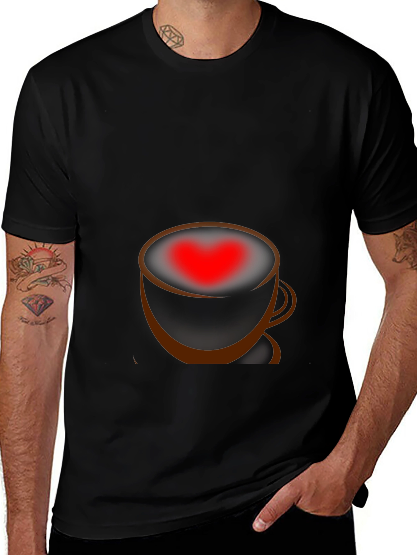 Variant 24 of Heart Coffee Cup Graphic Tee - Black T-Shirt
