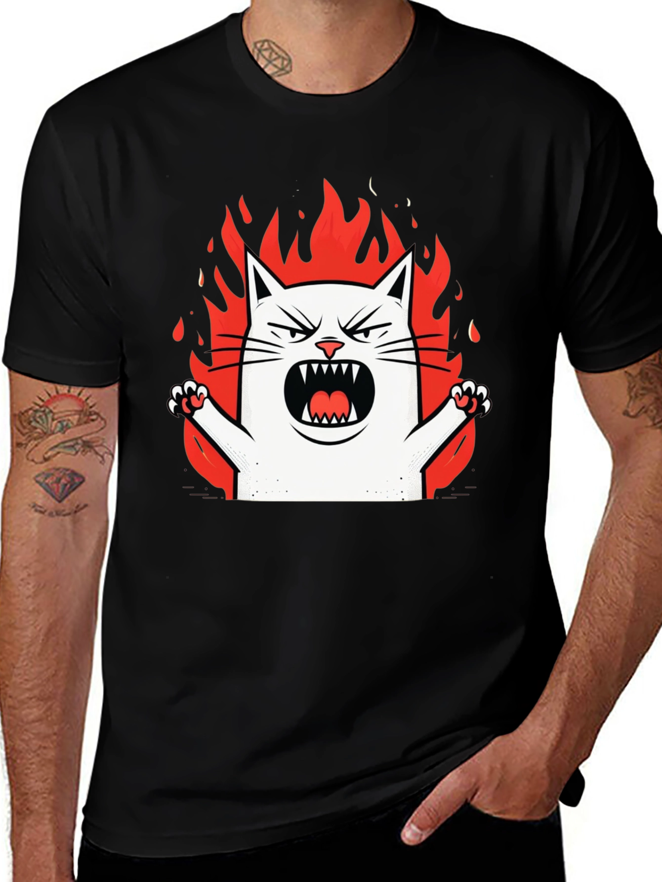 Variant 23 of Fiery Feline Graphic Tee - Angry Cat T-Shirt