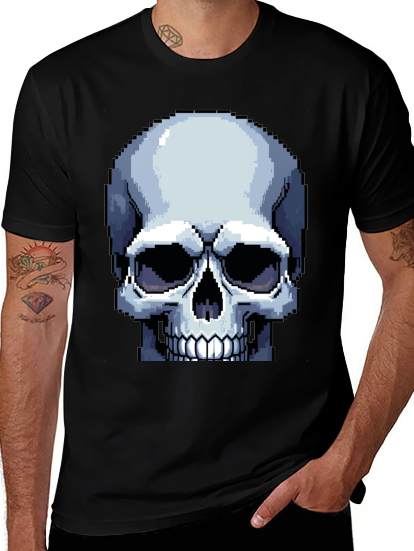 Variant 3 of Pixel Skull Graphic T-Shirt - Gamer Style Tee