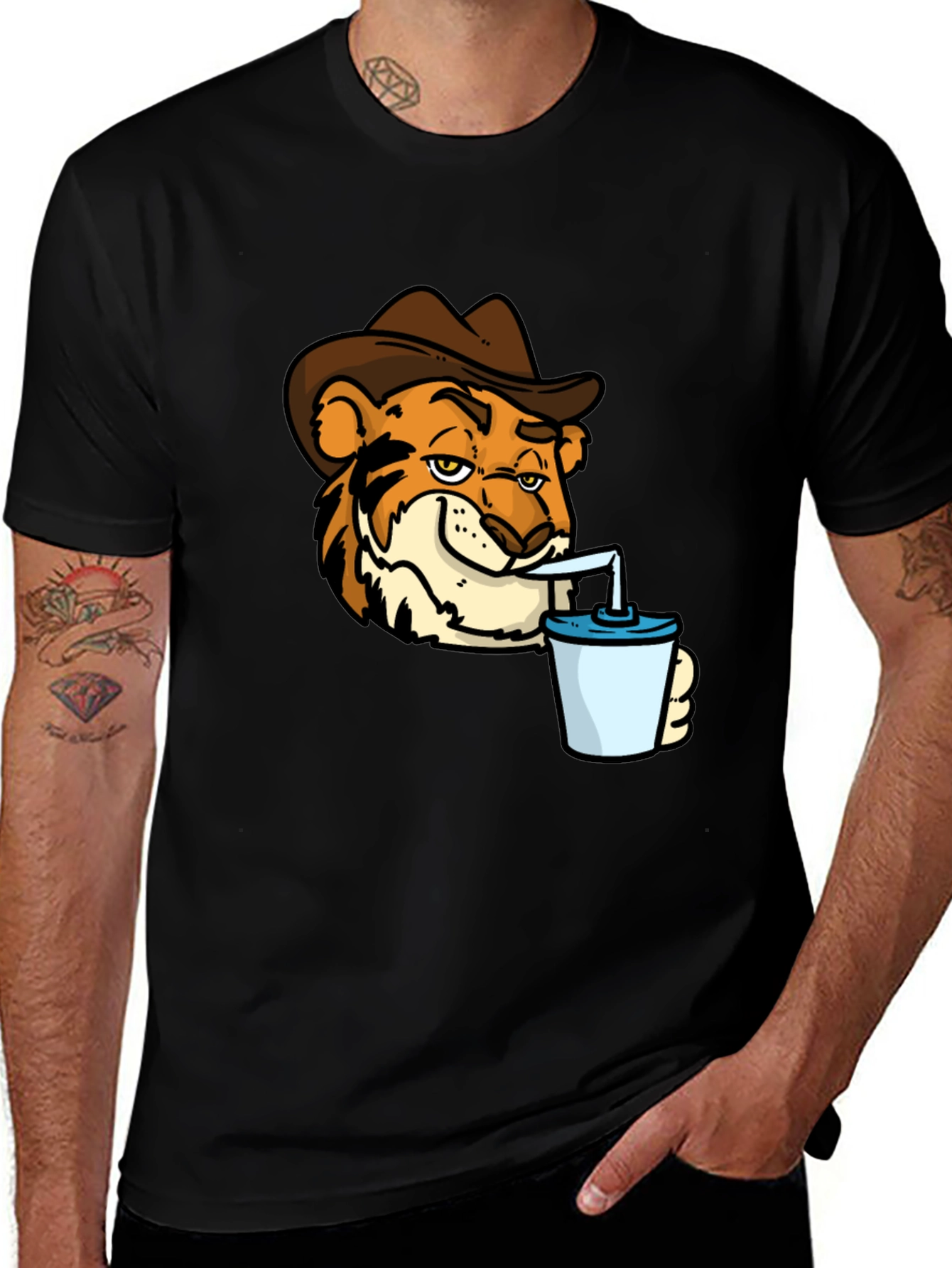 Variant 25 of Tiger Cowboy Drinking T-Shirt - Cool Graphic Tee
