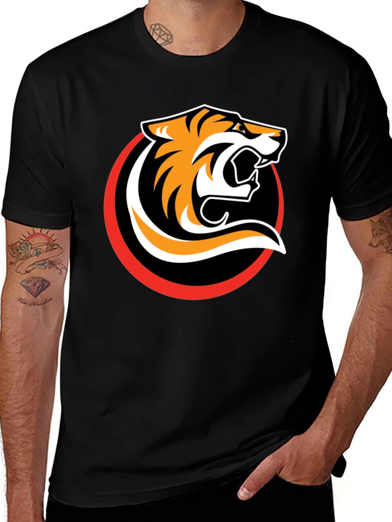 Variant 3 of Black T-Shirt with Bold Tiger Graphic