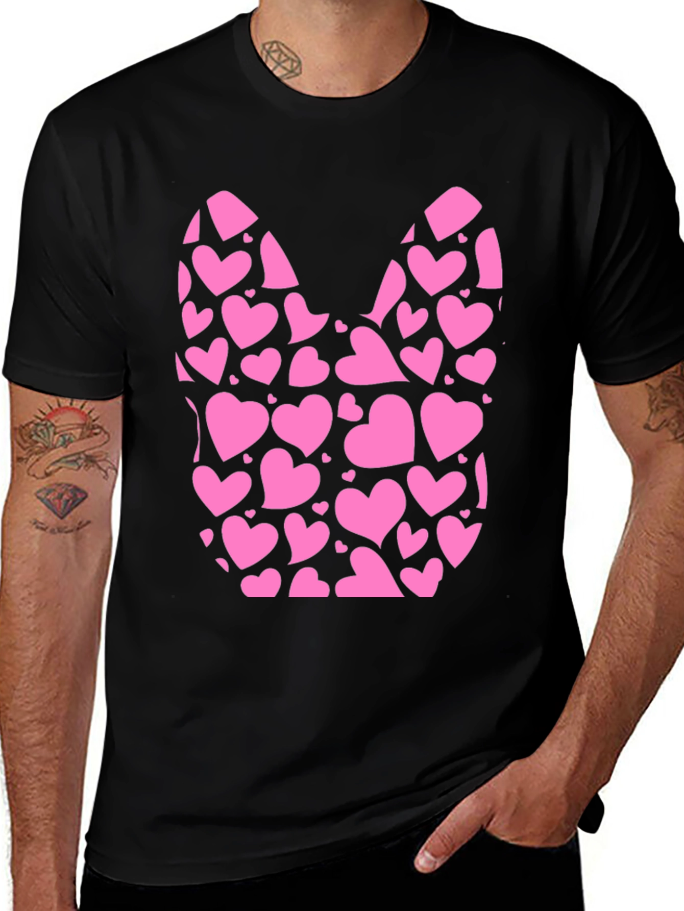 Variant 5 of Heart Filled Bunny Tee - Black Cotton Blend
