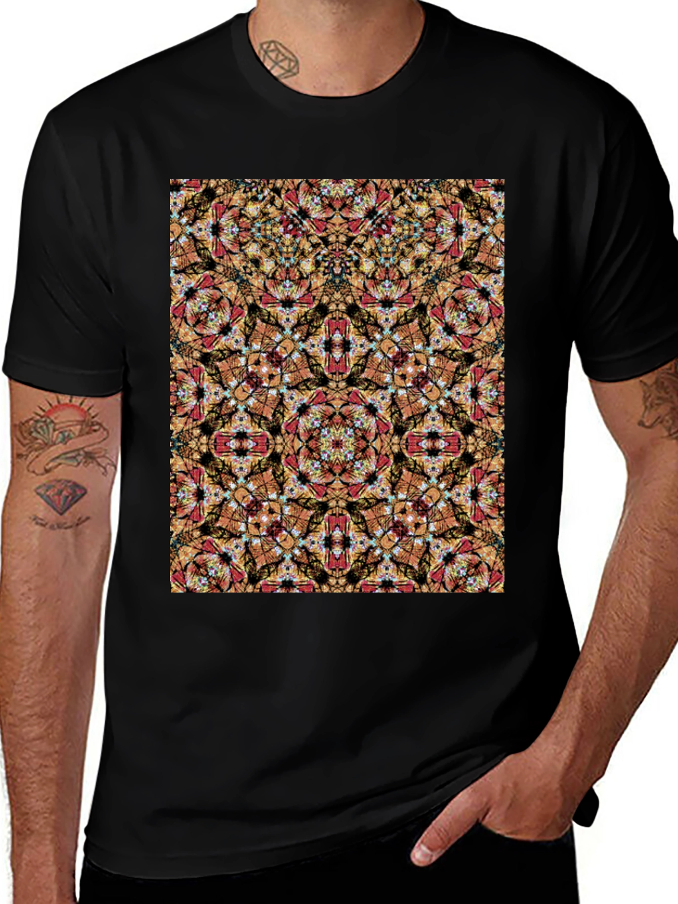 Variant 2 of Kaleidoscope Pattern Black T-Shirt