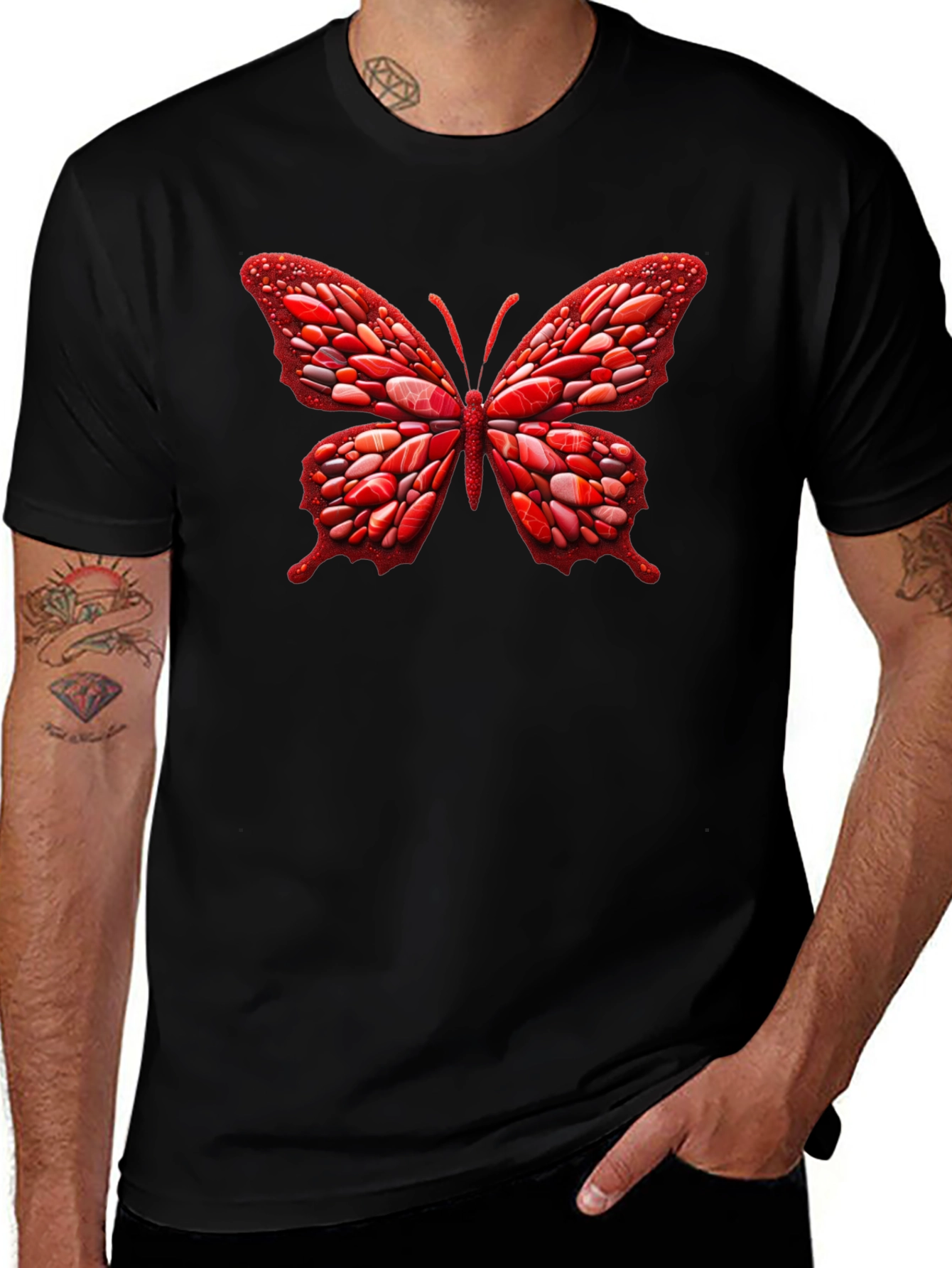 Variant 6 of Butterfly Stone Art Tee - Black Cotton Casual Wear