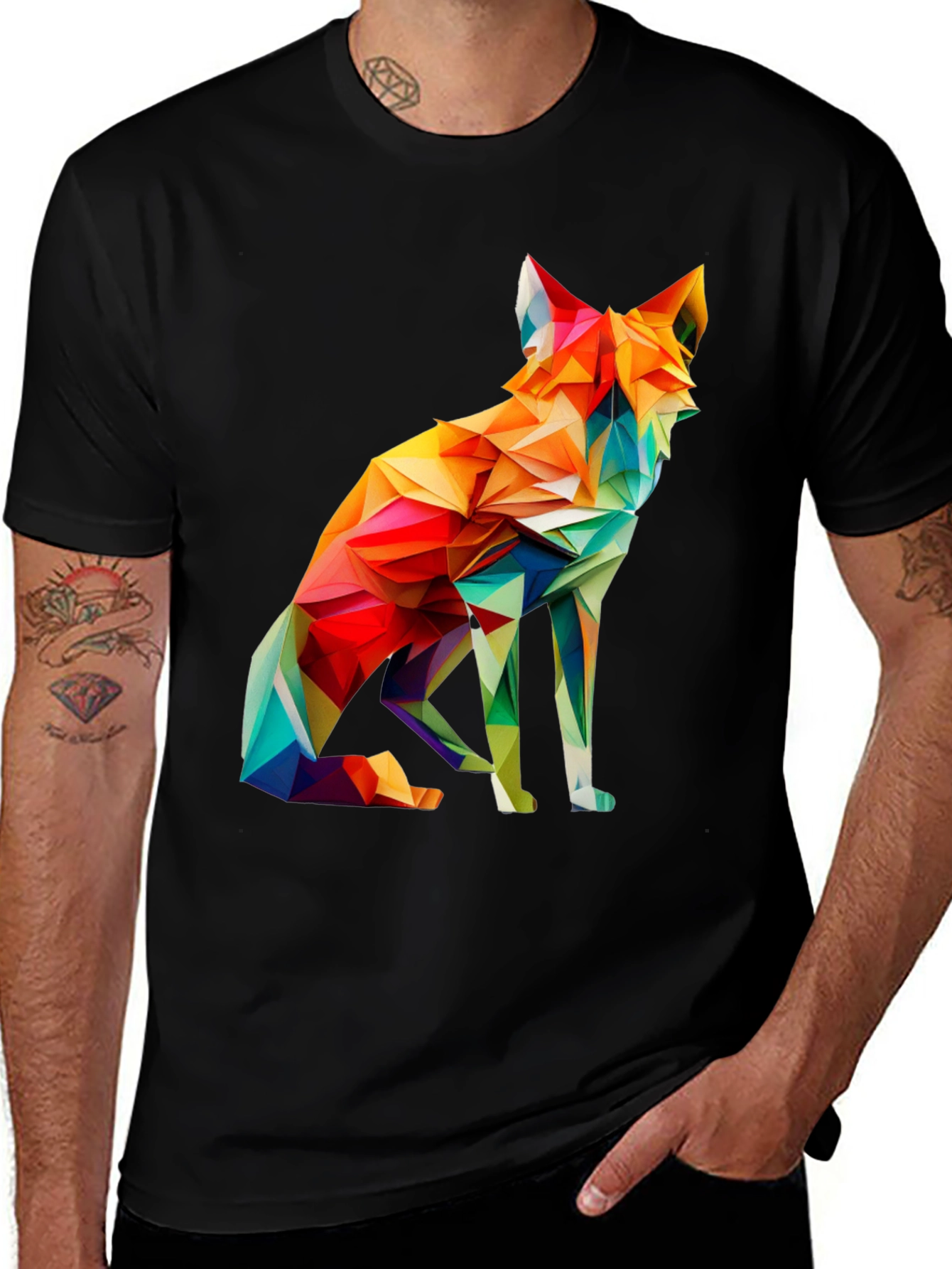 Variant 20 of Geometric Fox Graphic Tee - Men's Black T-Shirt
